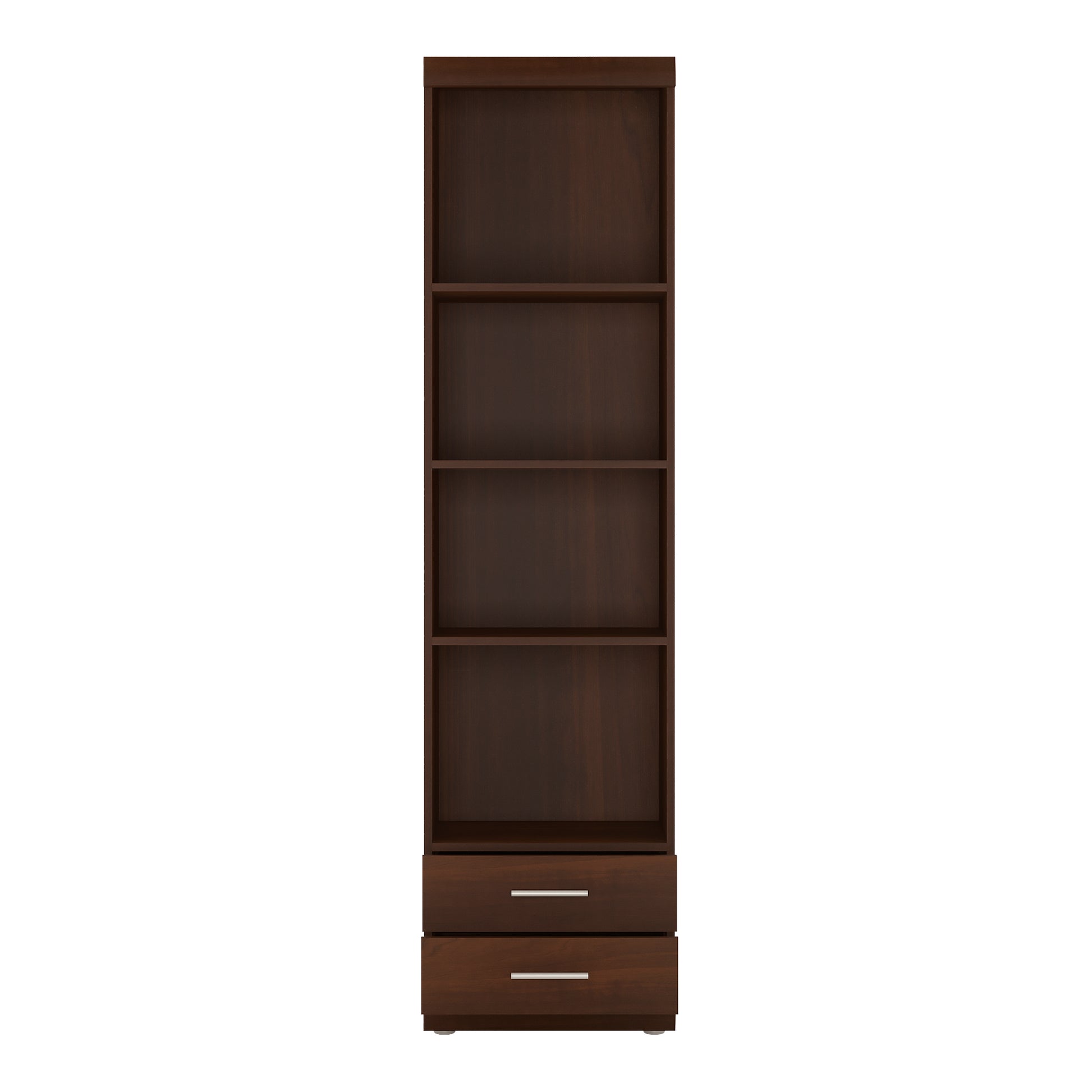 Imperial  Tall 2 Drawer Narrow Cabinet with Open Shelving in Dark Mahogany Melamine