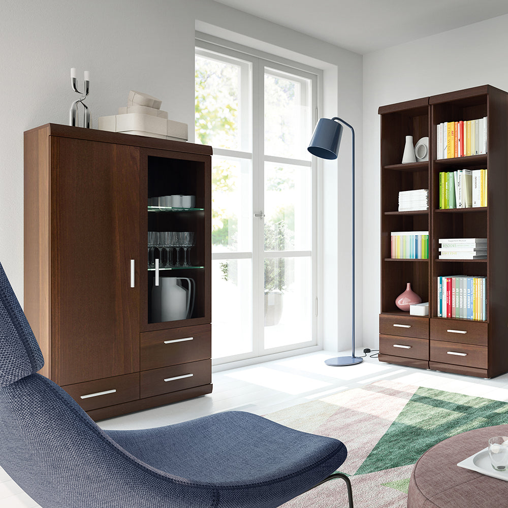 Imperial  2 Door 3 Drawer Glazed Display Cabinet in Dark Mahogany Melamine