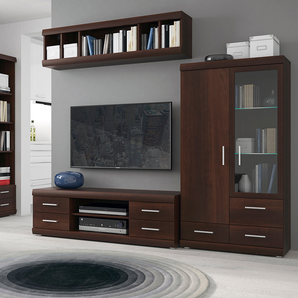 Imperial  2 Door 3 Drawer Glazed Display Cabinet in Dark Mahogany Melamine