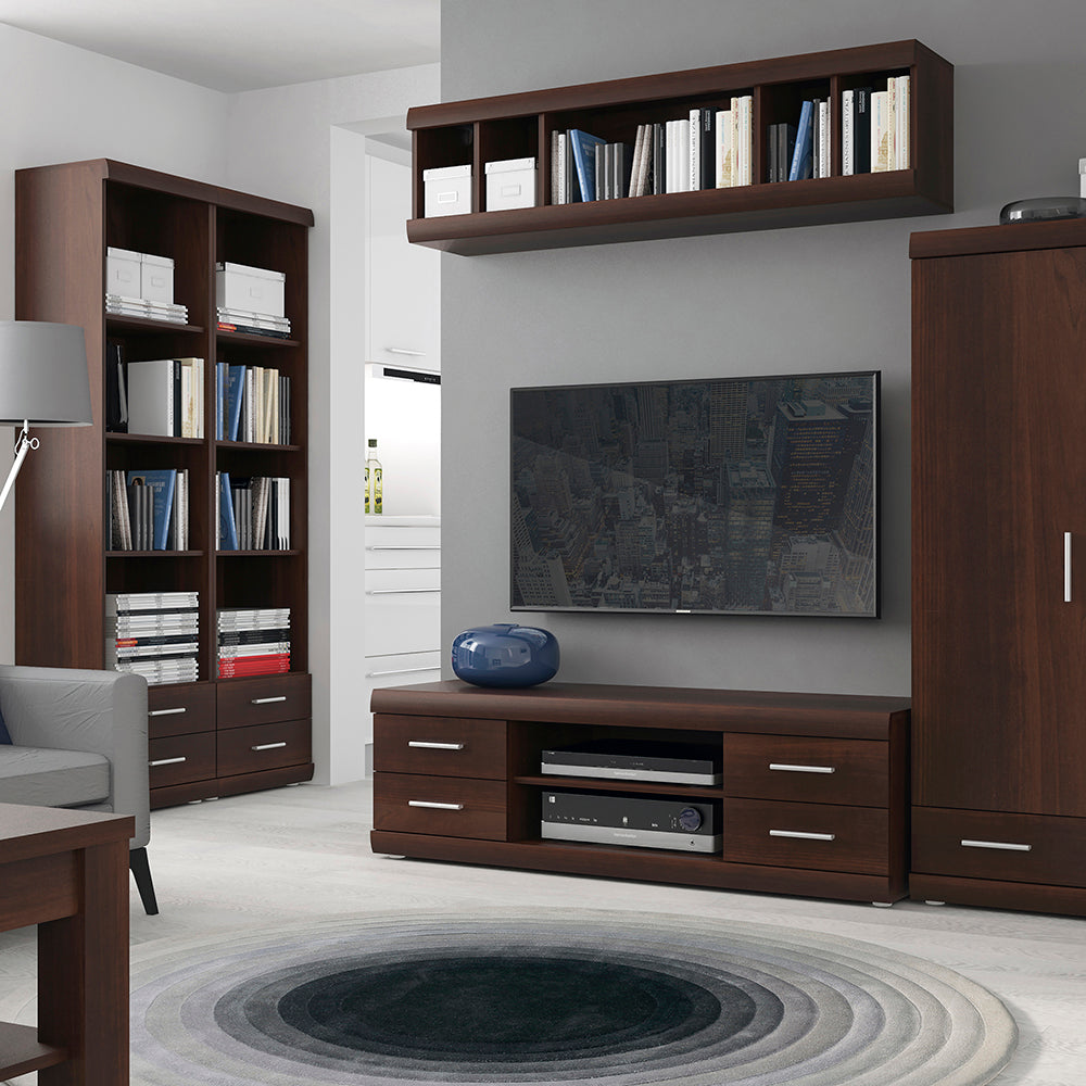 Imperial  Wide 4 Drawer TV Cabinet in Dark Mahogany Melamine