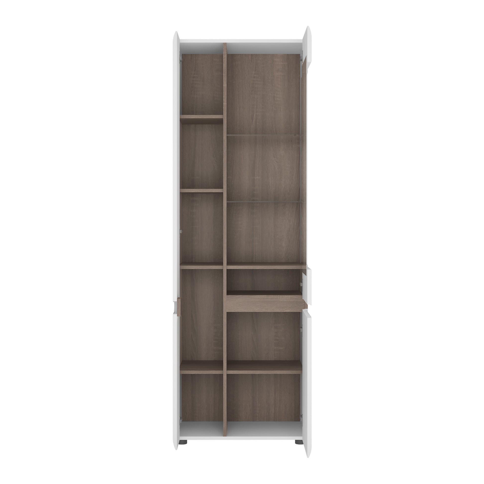 Chelsea  Tall Glazed Narrow Display unit (LHD) in White with Oak Trim