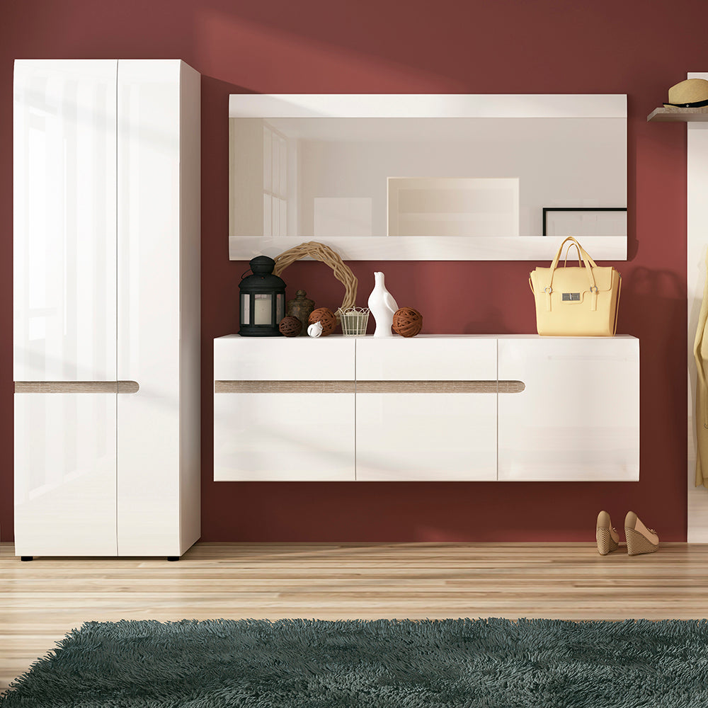 Chelsea  Wall Mirror 164 cm wide in White with Oak Trim