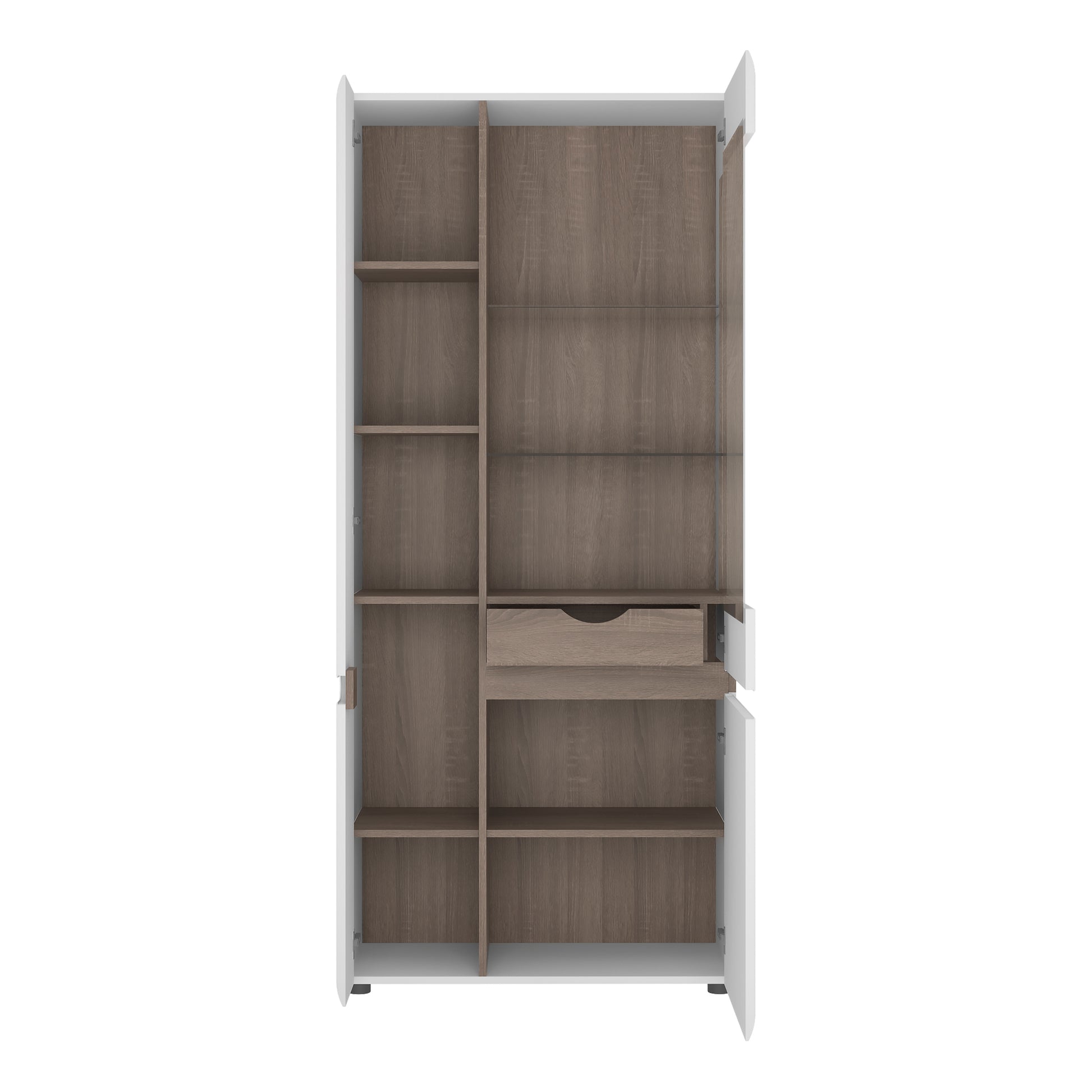 Chelsea  Tall Glazed Wide Display unit (LHD) in White with Oak Trim