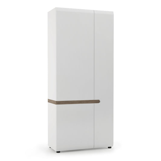 Chelsea  2 Door Wardrobe in White with Oak Trim