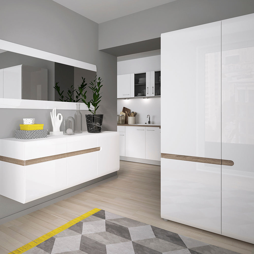 Chelsea  2 Door Wardrobe in White with Oak Trim