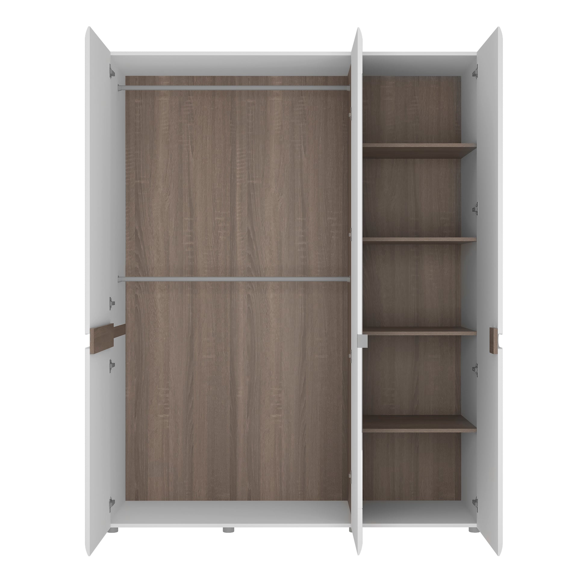 Chelsea  3 Door Wardrobe with mirror and Internal shelving in White with Oak Trim
