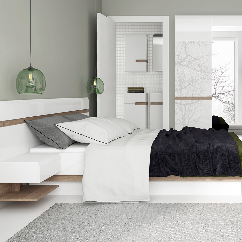 Chelsea  3 Door Wardrobe with mirror and Internal shelving in White with Oak Trim