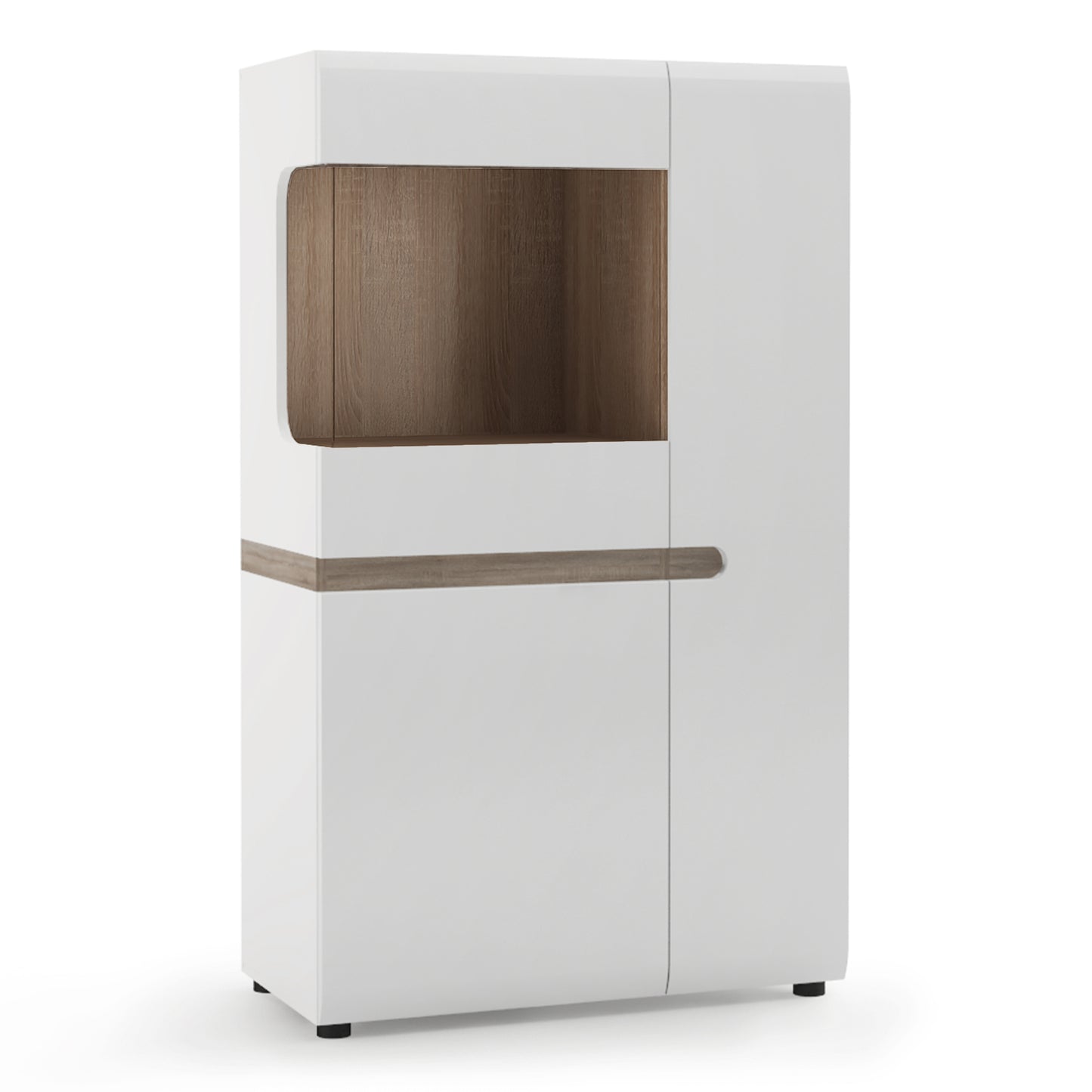 Chelsea  Low Display Cabinet 85cm wide in White with Oak Trim