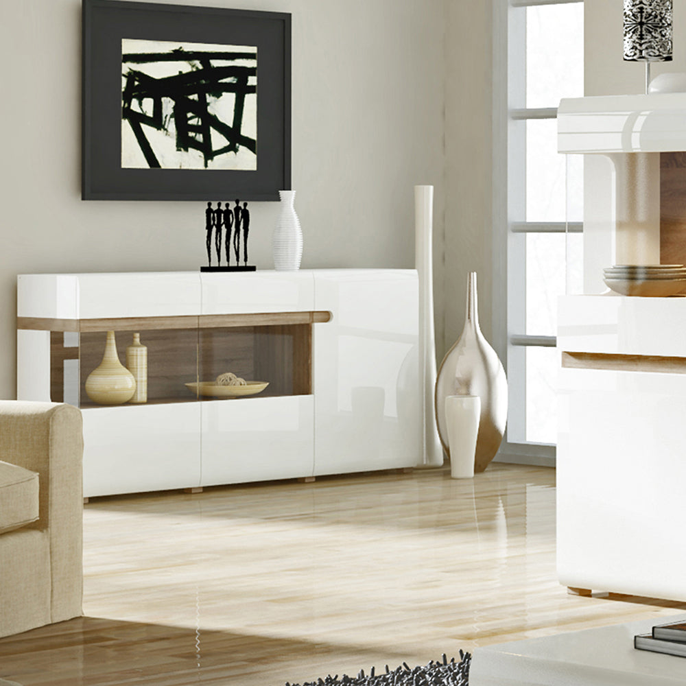 Chelsea  Low Display Cabinet 85cm wide in White with Oak Trim