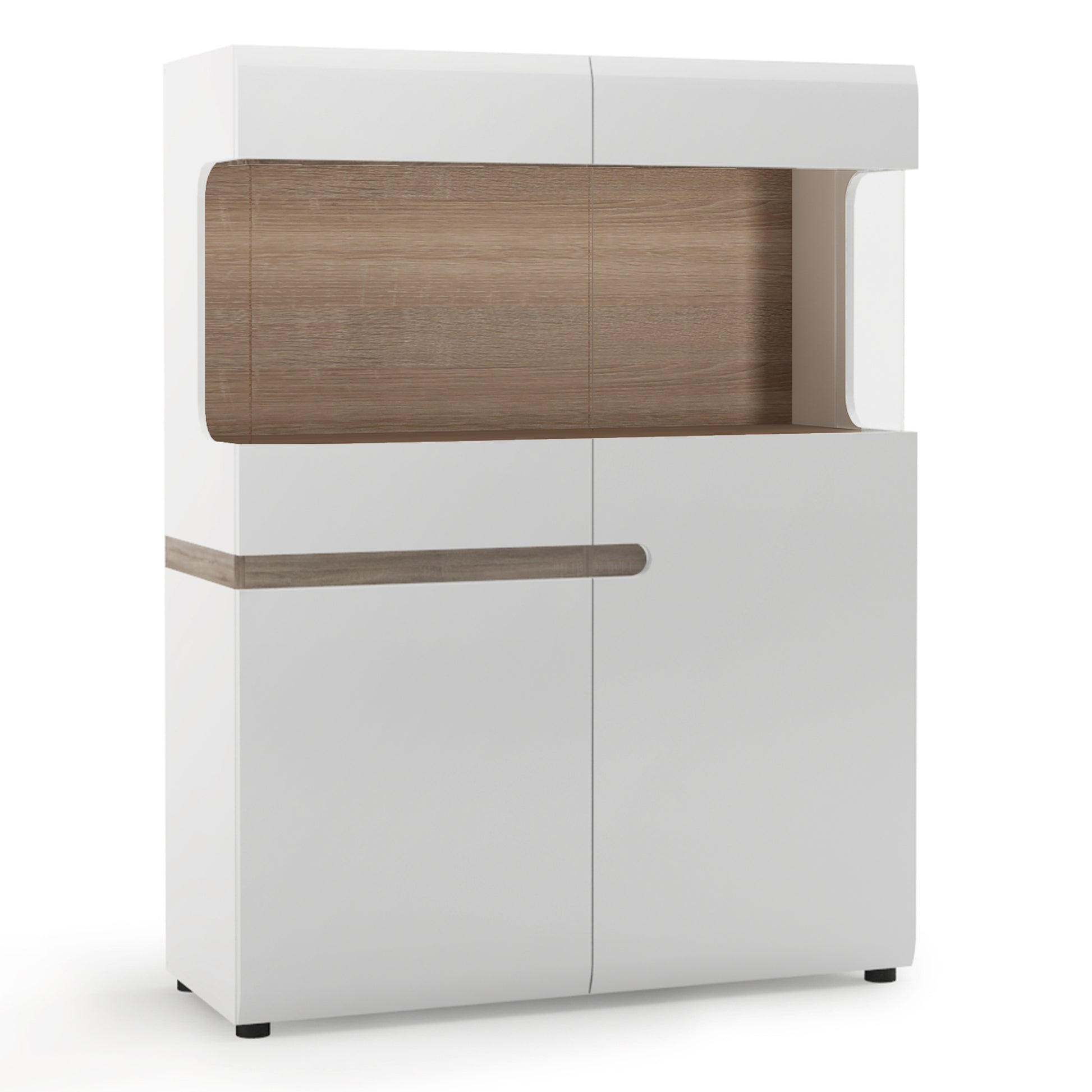 Chelsea  Low Display Cabinet 109cm wide in White with Oak Trim