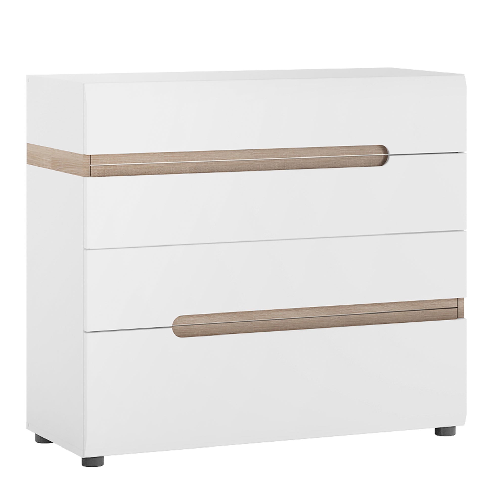 Chelsea  4 Drawer Chest in White with Oak Trim