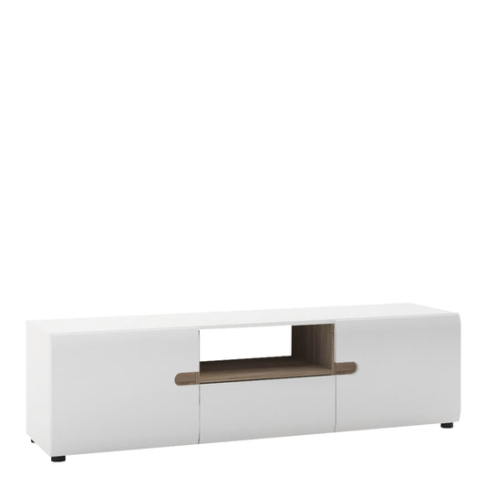 Chelsea  Wide TV unit with opening in White with Oak Trim