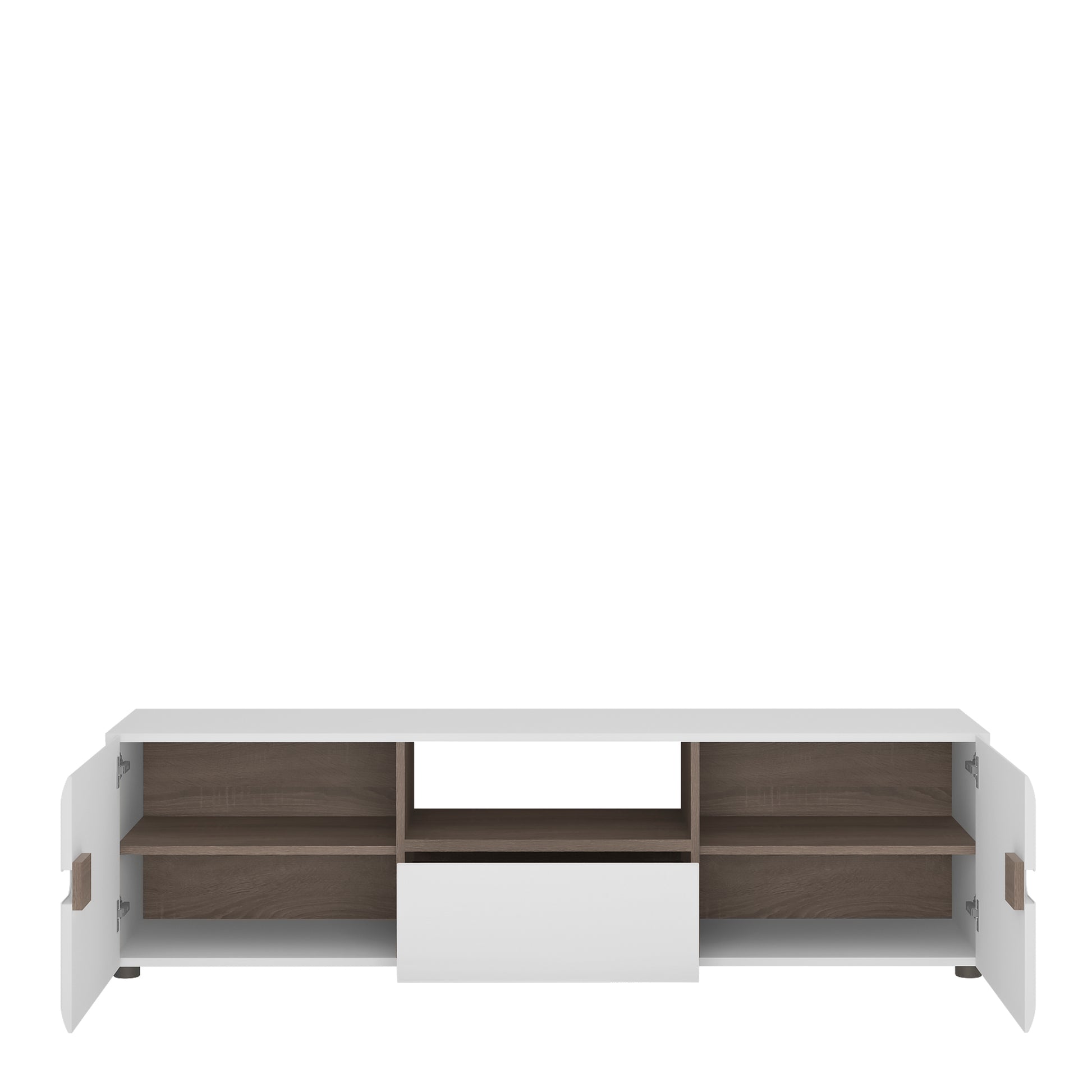 Chelsea  Wide TV unit with opening in White with Oak Trim