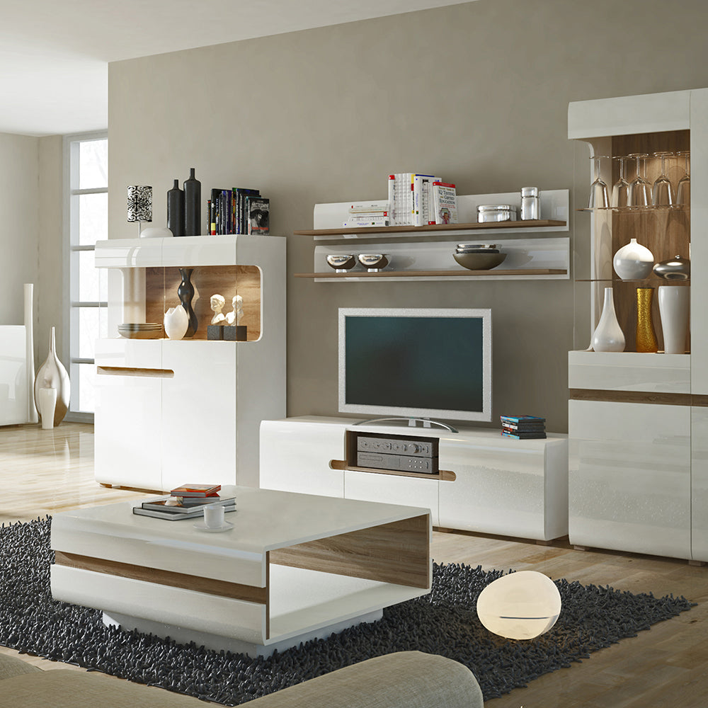 Chelsea  Wide TV unit with opening in White with Oak Trim