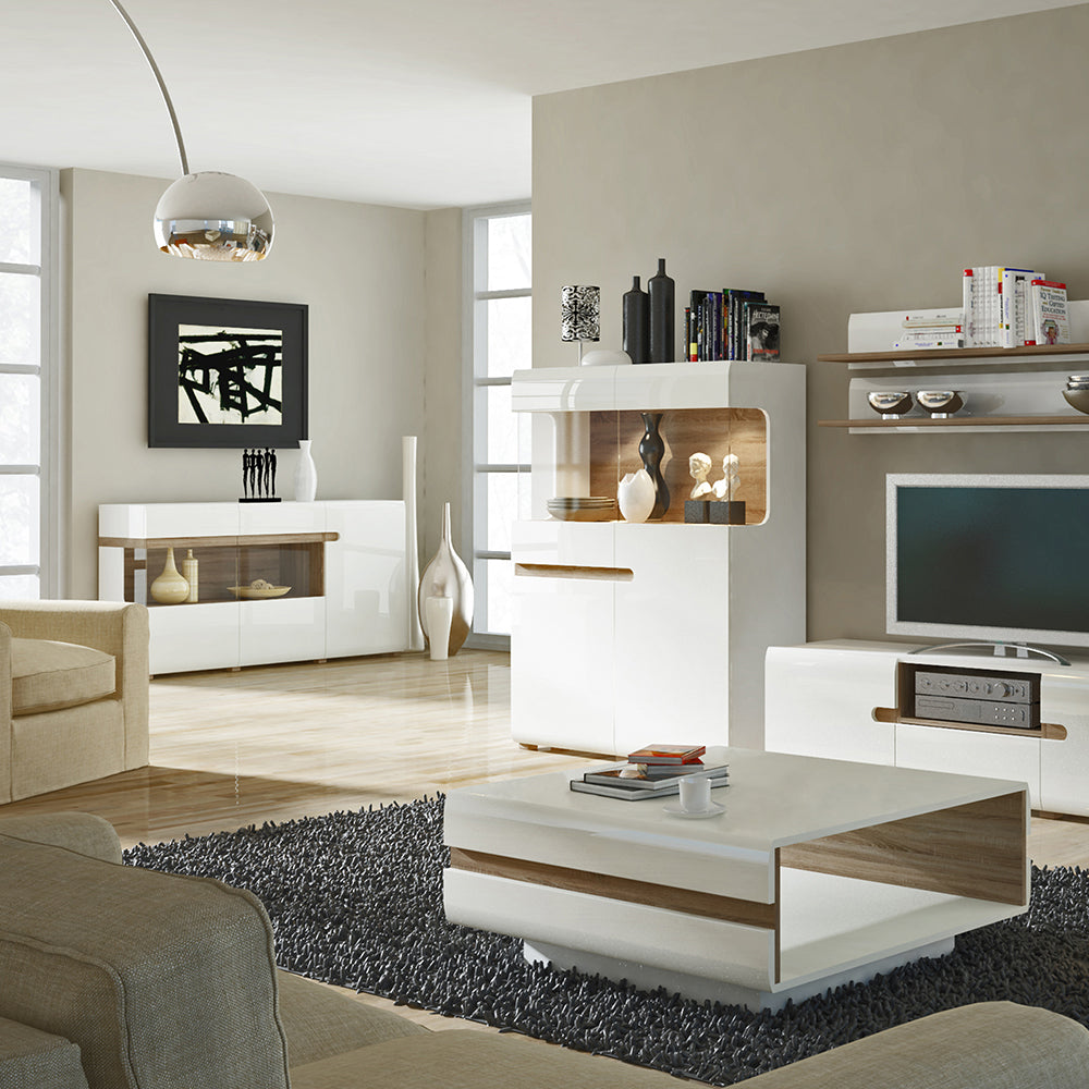 Chelsea  Large Designer Coffee Table in White with Oak Trim
