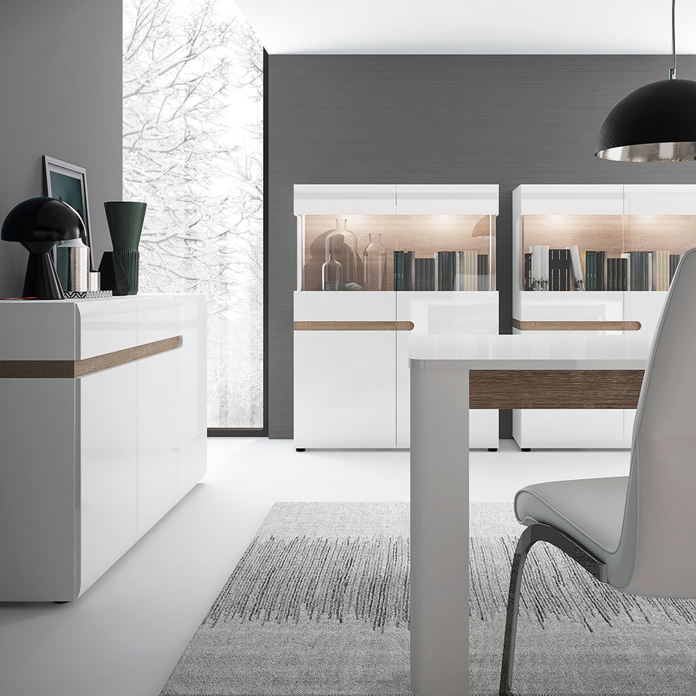Chelsea  Extending Dining Table in White with Oak Trim