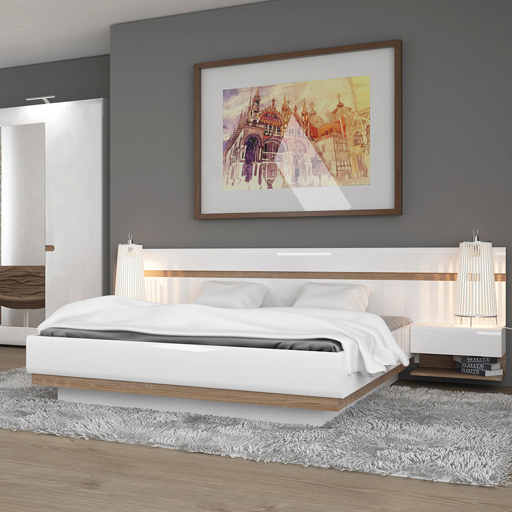 Chelsea  146cm wide Double Bed frame in White with Oak Trim