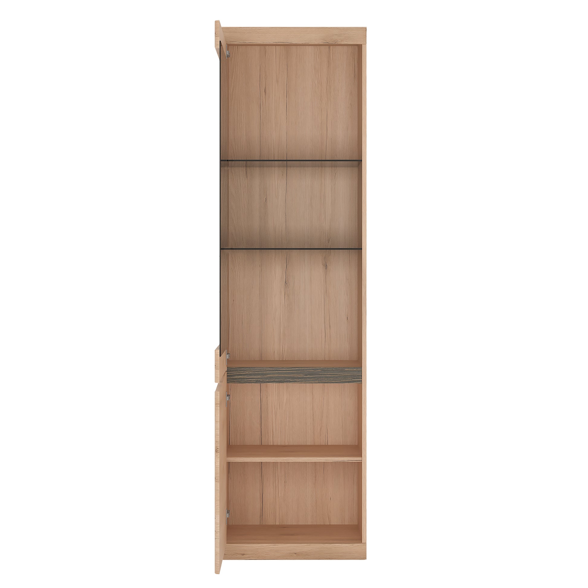 Kensington  Tall Narrow 2 Door Glazed Display Cabinet (LHD) in Oak