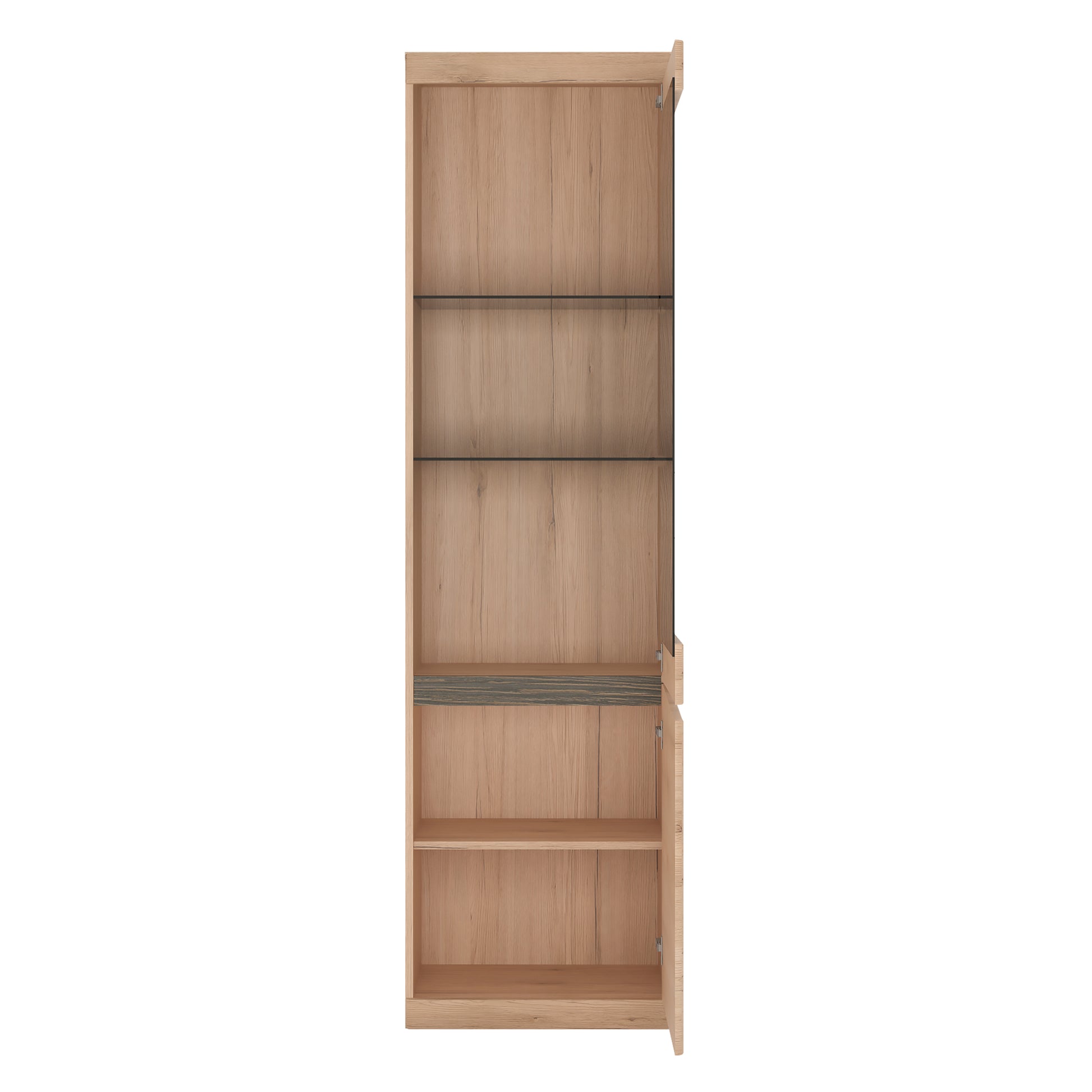 Kensington  Tall Narrow 2 Door Glazed Display Cabinet (RHD) in Oak