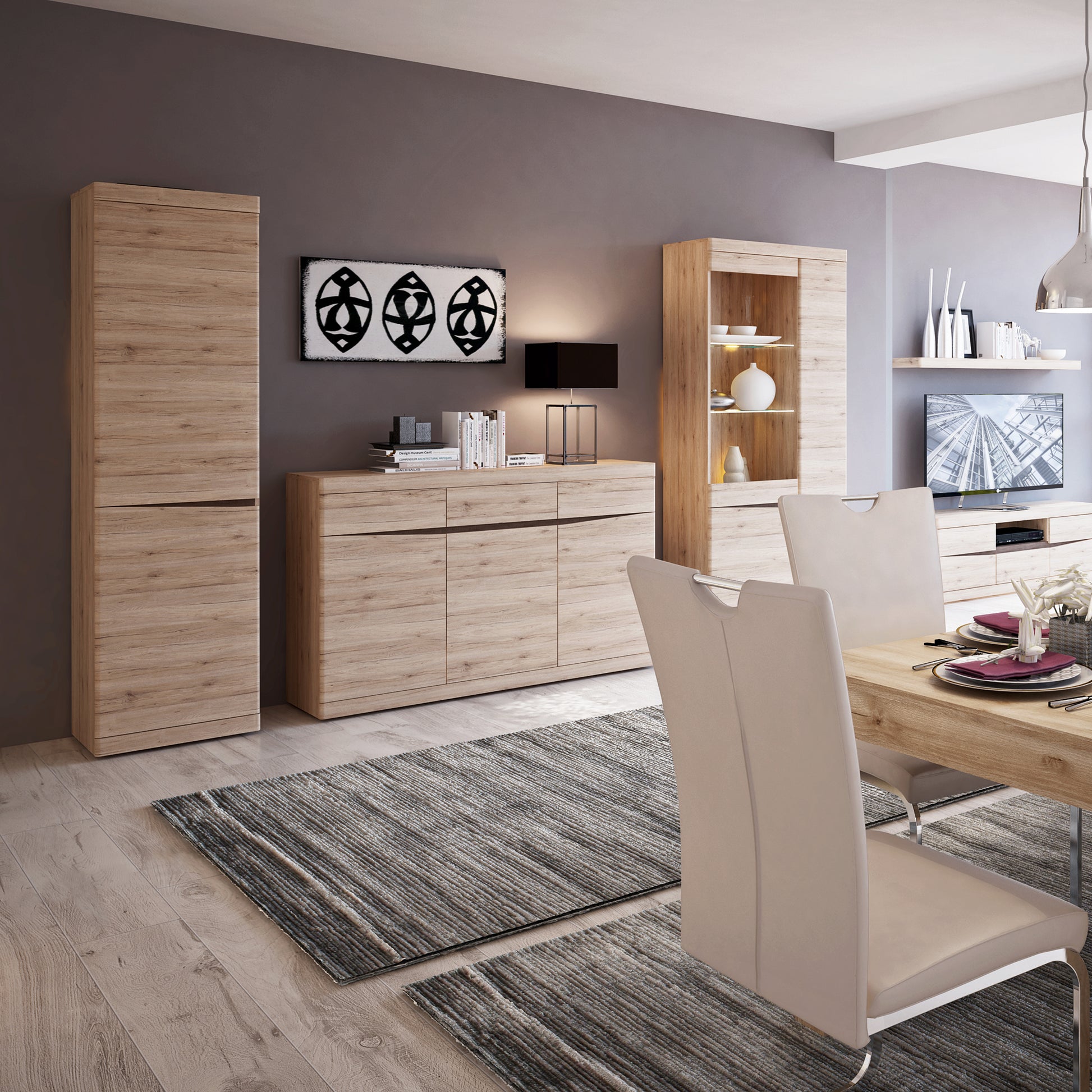 Kensington  Tall 3 door display cabinet in Oak