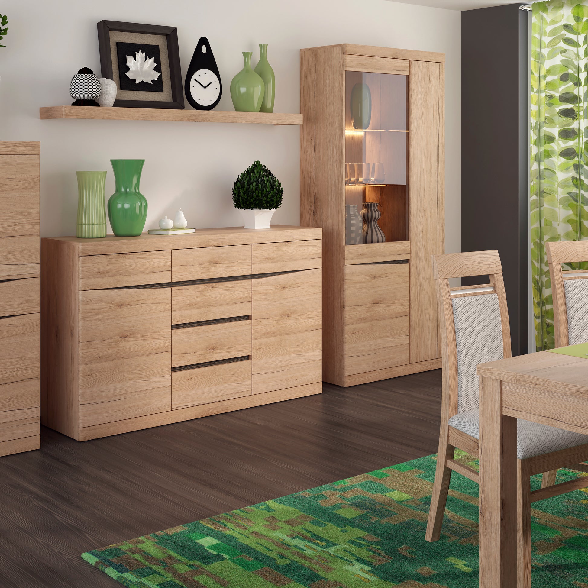 Kensington  Tall 3 door display cabinet in Oak