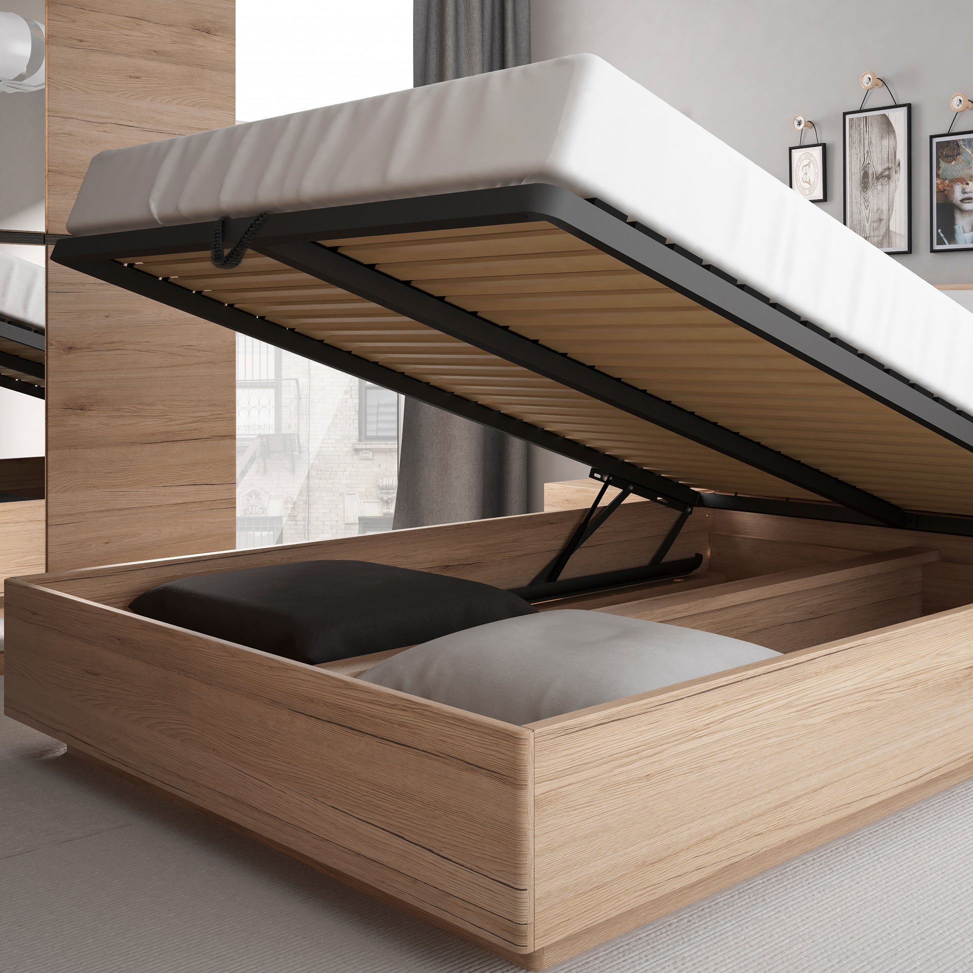 Kensington  140cm Double Bed frame with lift up frame inc slats in Oak