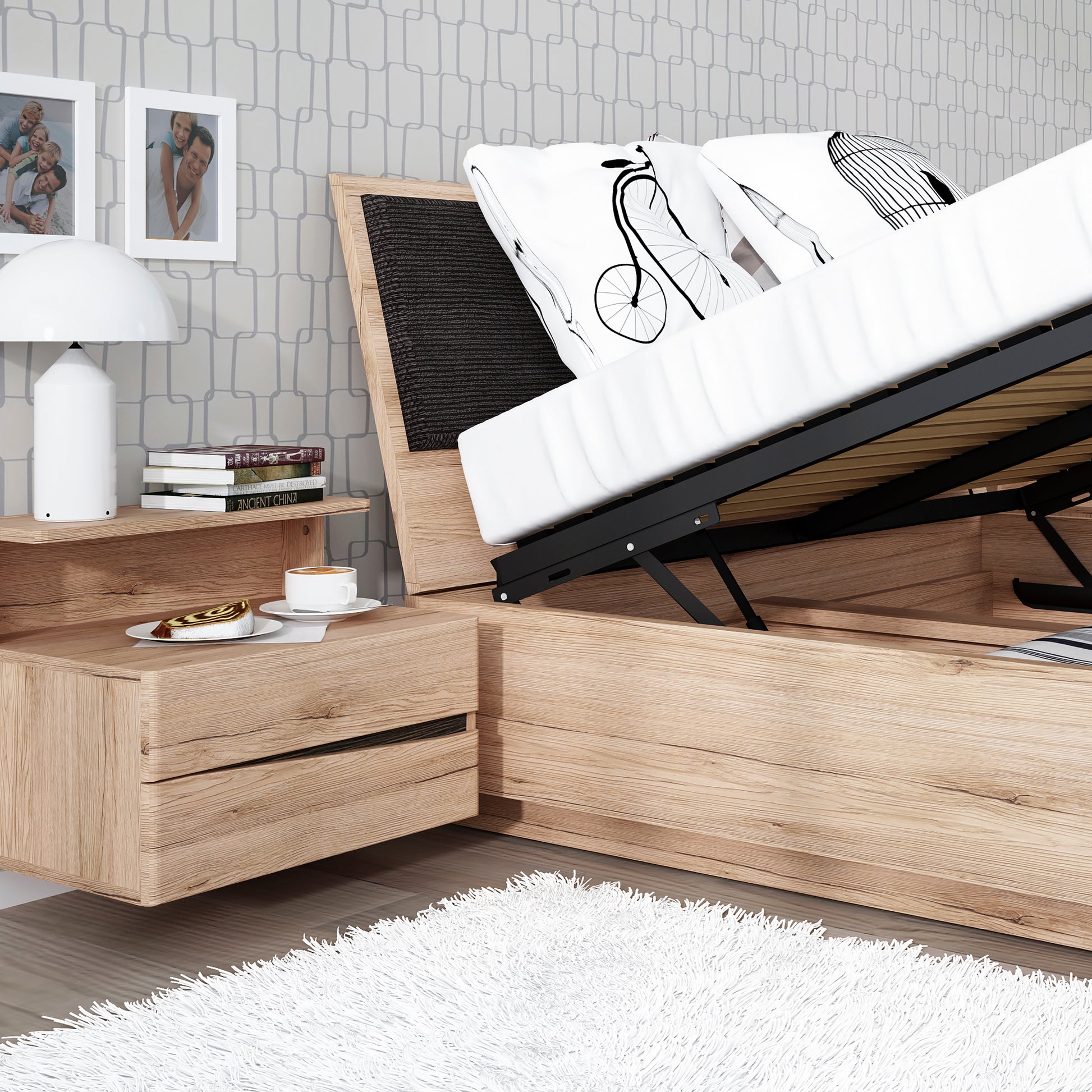 Kensington  140cm Double Bed frame with lift up frame inc slats in Oak