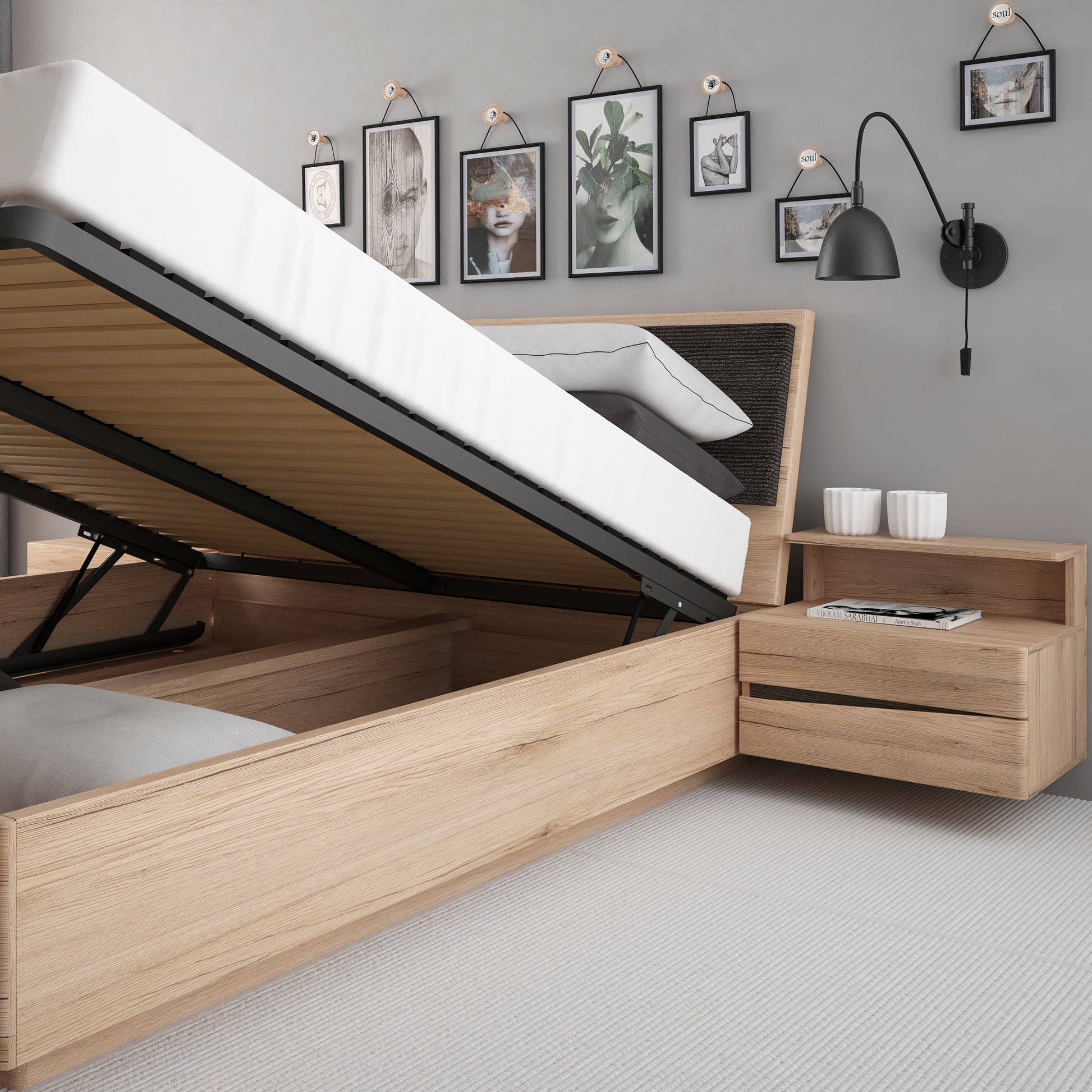 Kensington  160cm King Bed frame with lift up frame inc slats in Oak