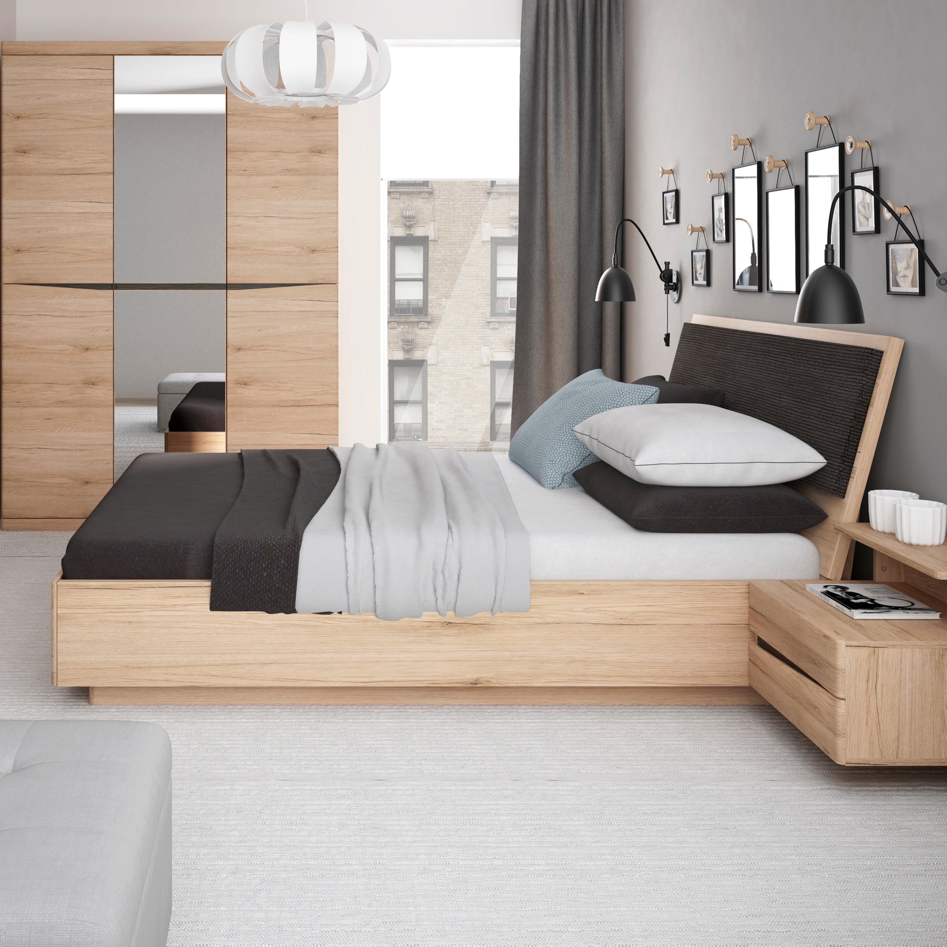Kensington  2 Drawer Bedside Cabinet LH Drawer (wall fixing) in Oak
