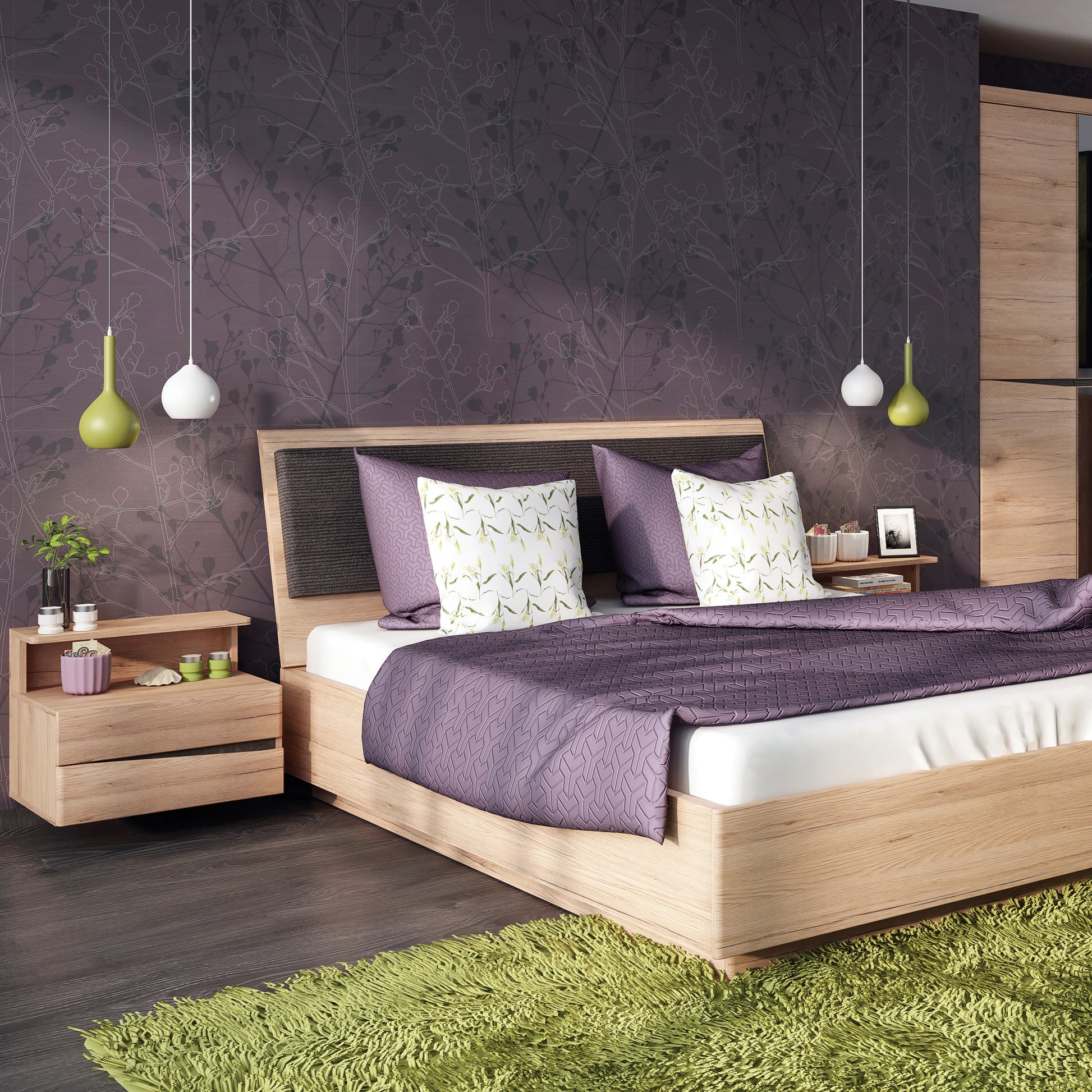 Kensington  2 Drawer Bedside Cabinet LH Drawer (wall fixing) in Oak