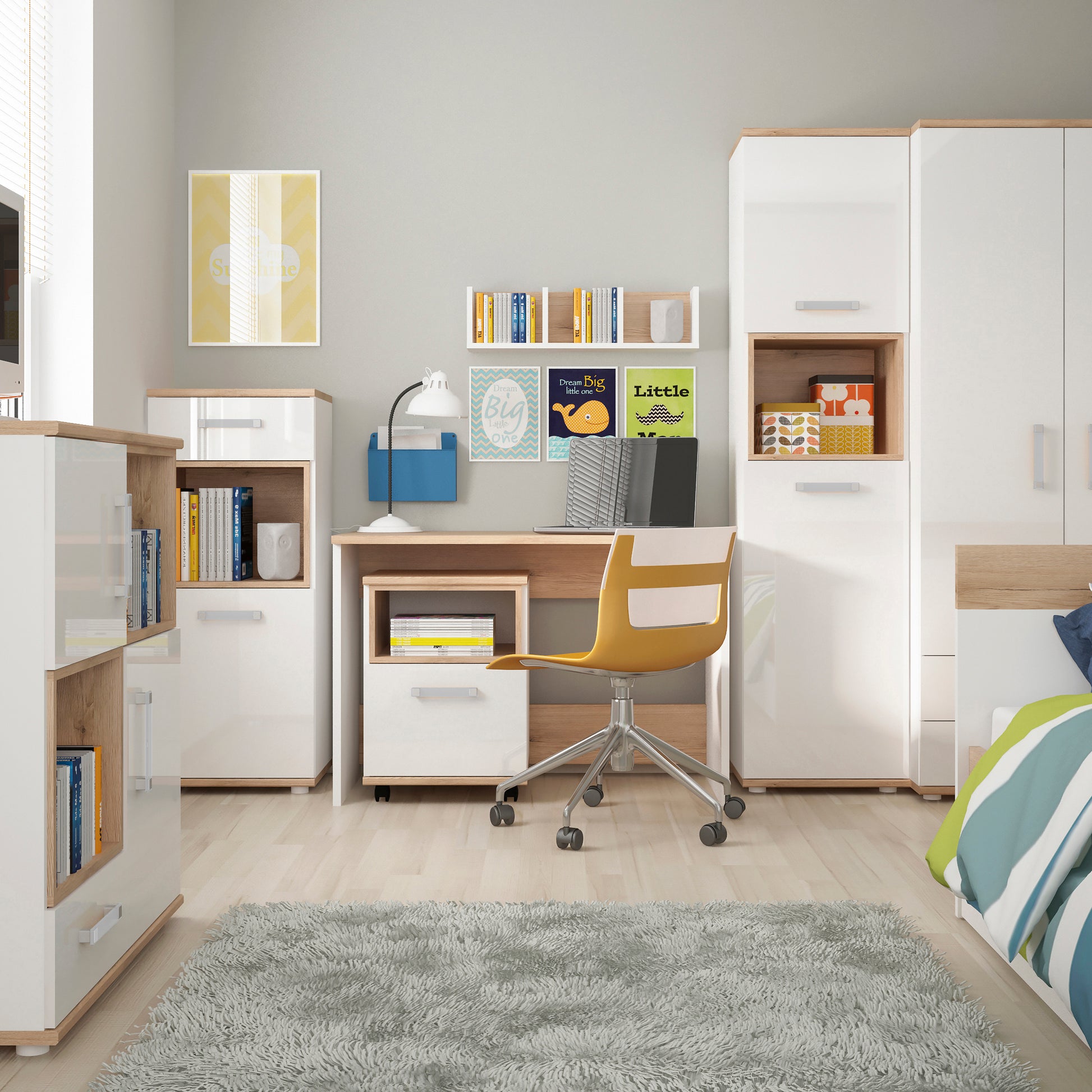 4Kids  Tall 2 Door Cabinet in Light Oak and white High Gloss (opalino handles)