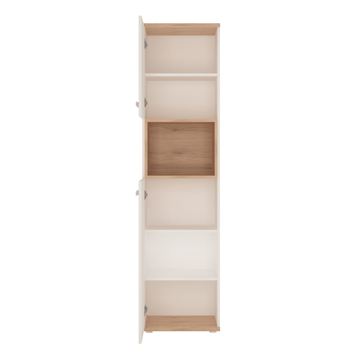 4Kids  Tall 2 Door Cabinet in Light Oak and white High Gloss (lilac handles)