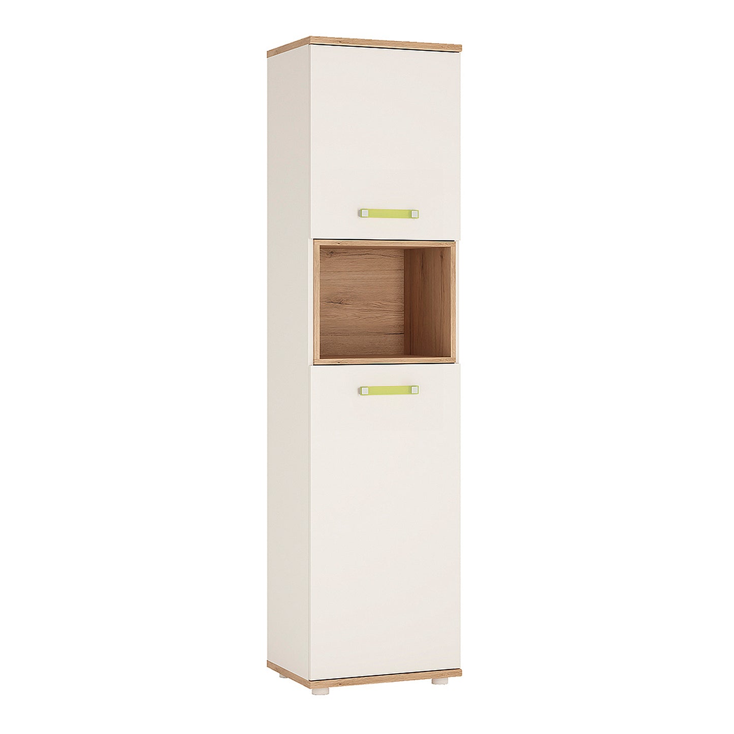 4Kids  Tall 2 Door Cabinet in Light Oak and white High Gloss (lemon handles)