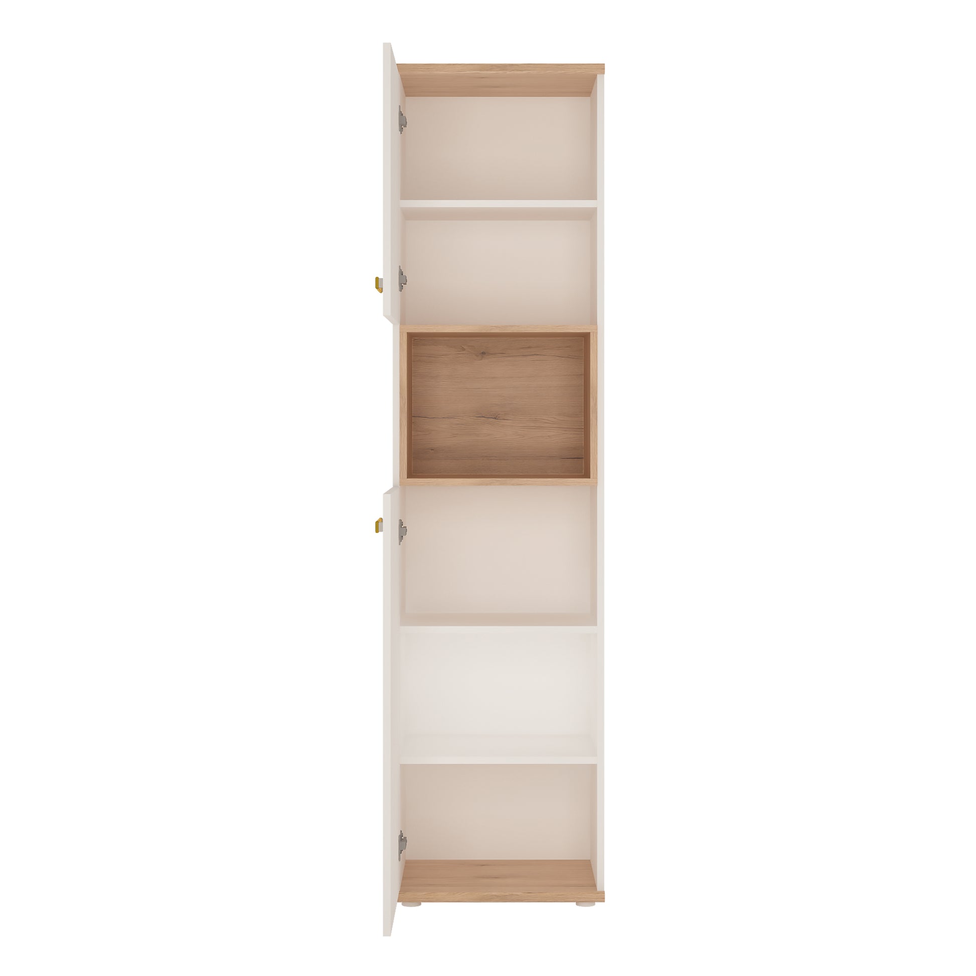 4Kids  Tall 2 Door Cabinet in Light Oak and white High Gloss (orange handles)