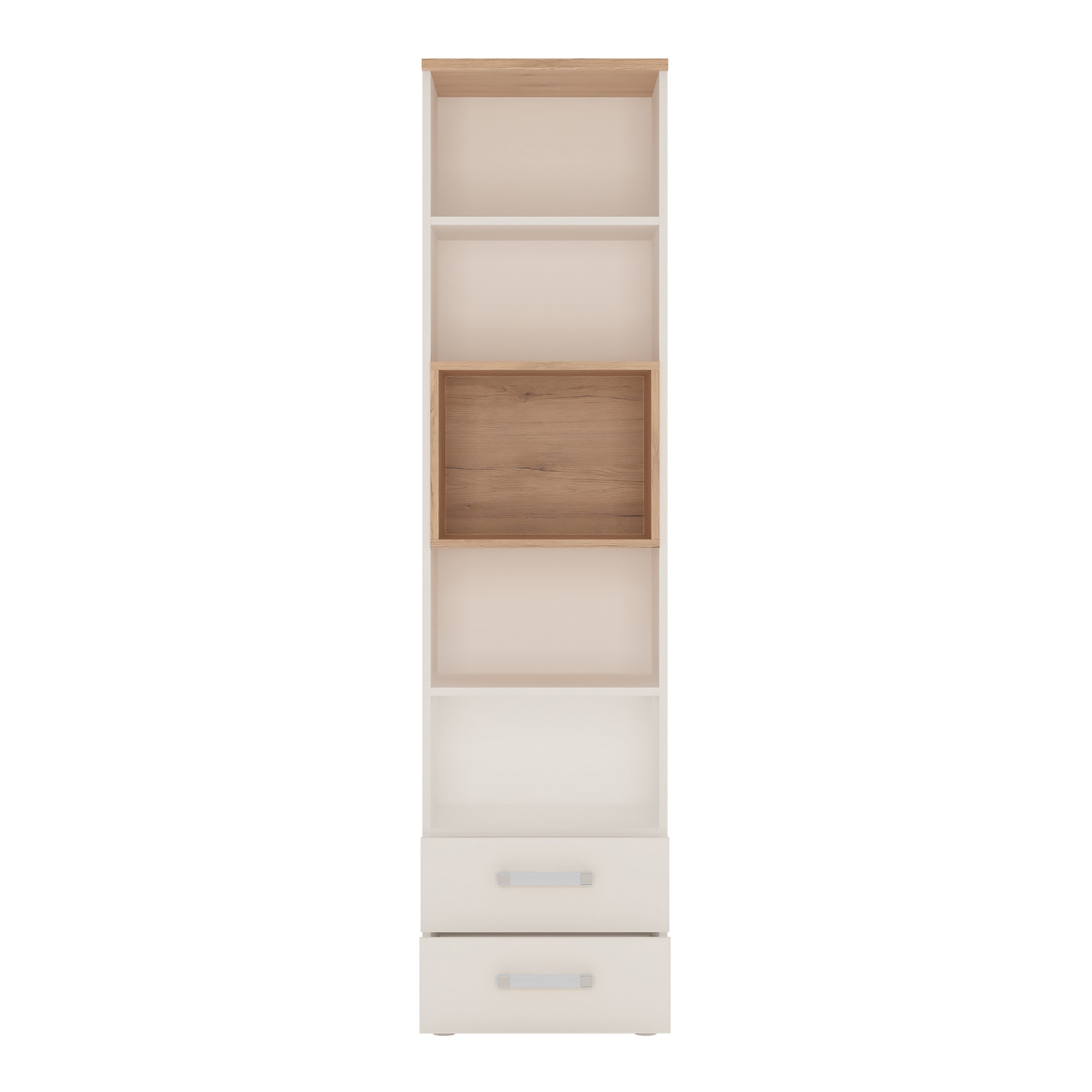 4Kids  Tall 2 Drawer Bookcase in Light Oak and white High Gloss (opalino handles)