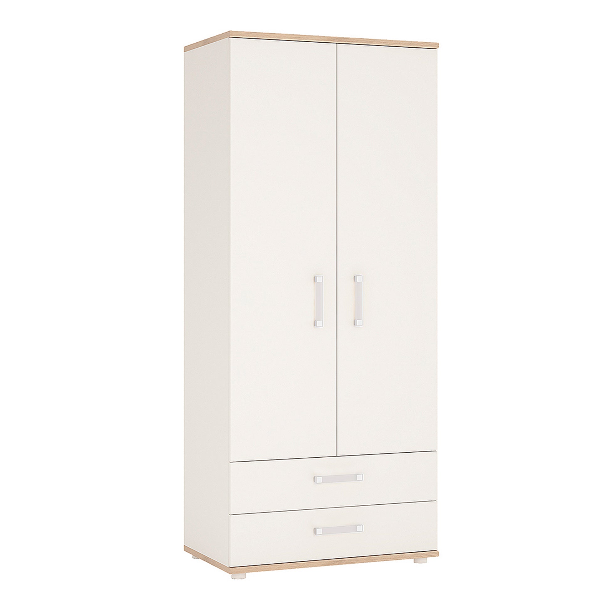 4Kids  2 Door 2 Drawer Wardrobe in Light Oak and white High Gloss (opalino handles)