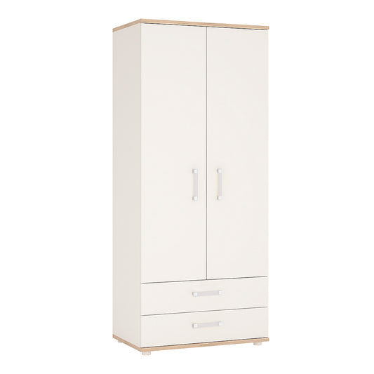 4Kids  2 Door 2 Drawer Wardrobe in Light Oak and white High Gloss (opalino handles)
