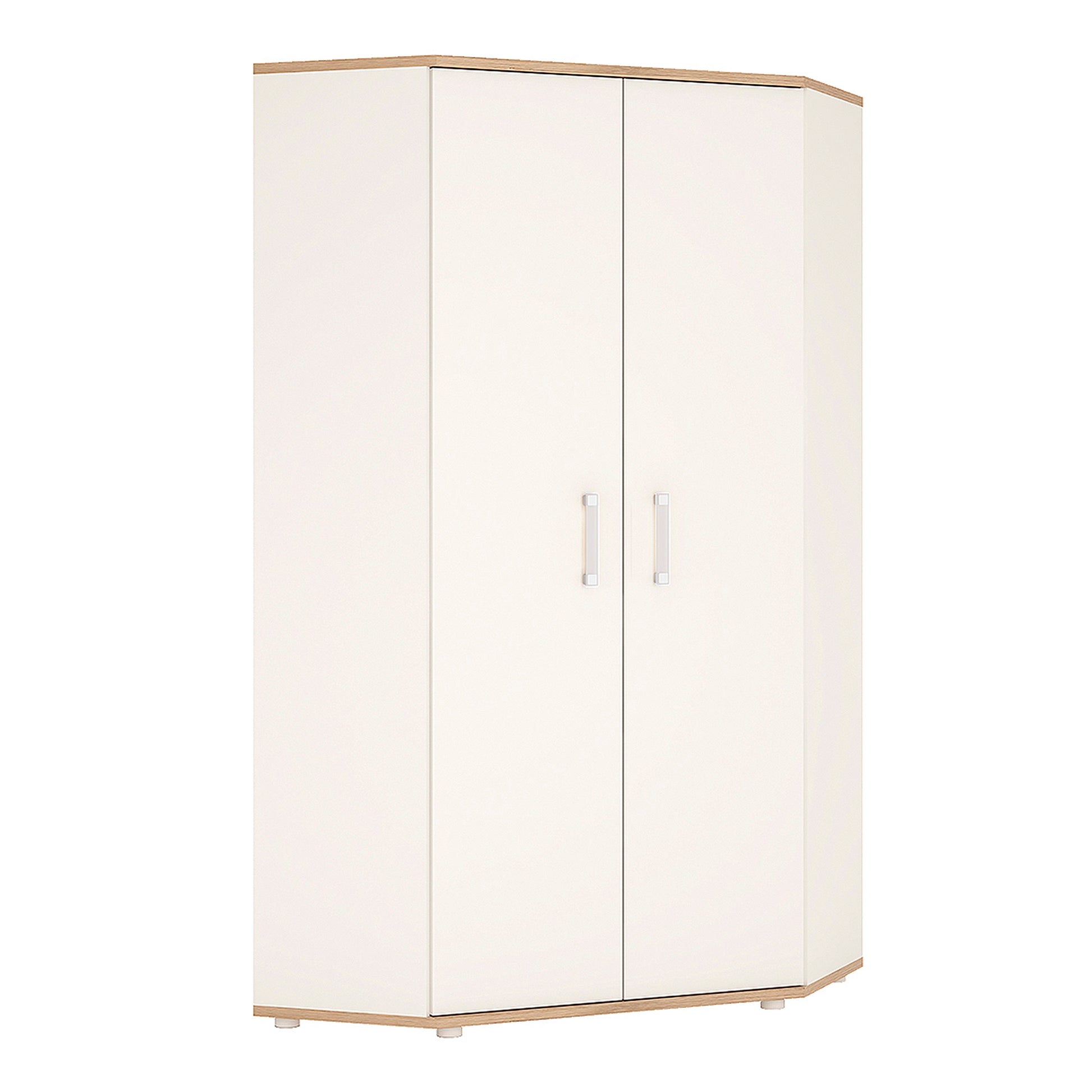 4Kids  Corner Wardrobe in Light Oak and white High Gloss (opalino handles)
