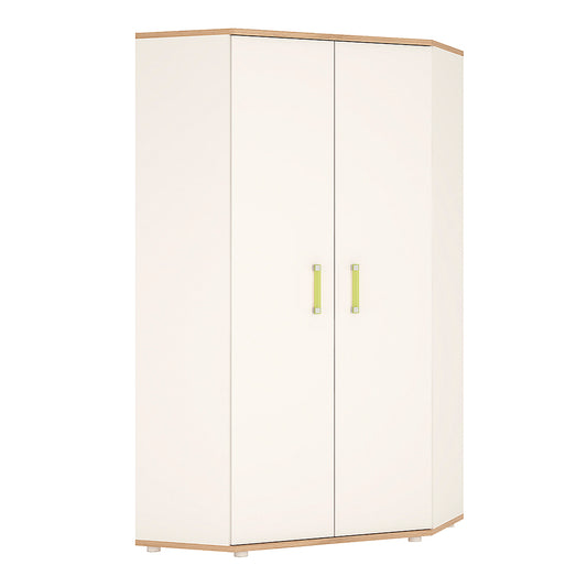 4Kids  Corner Wardrobe in Light Oak and white High Gloss (lemon handles)