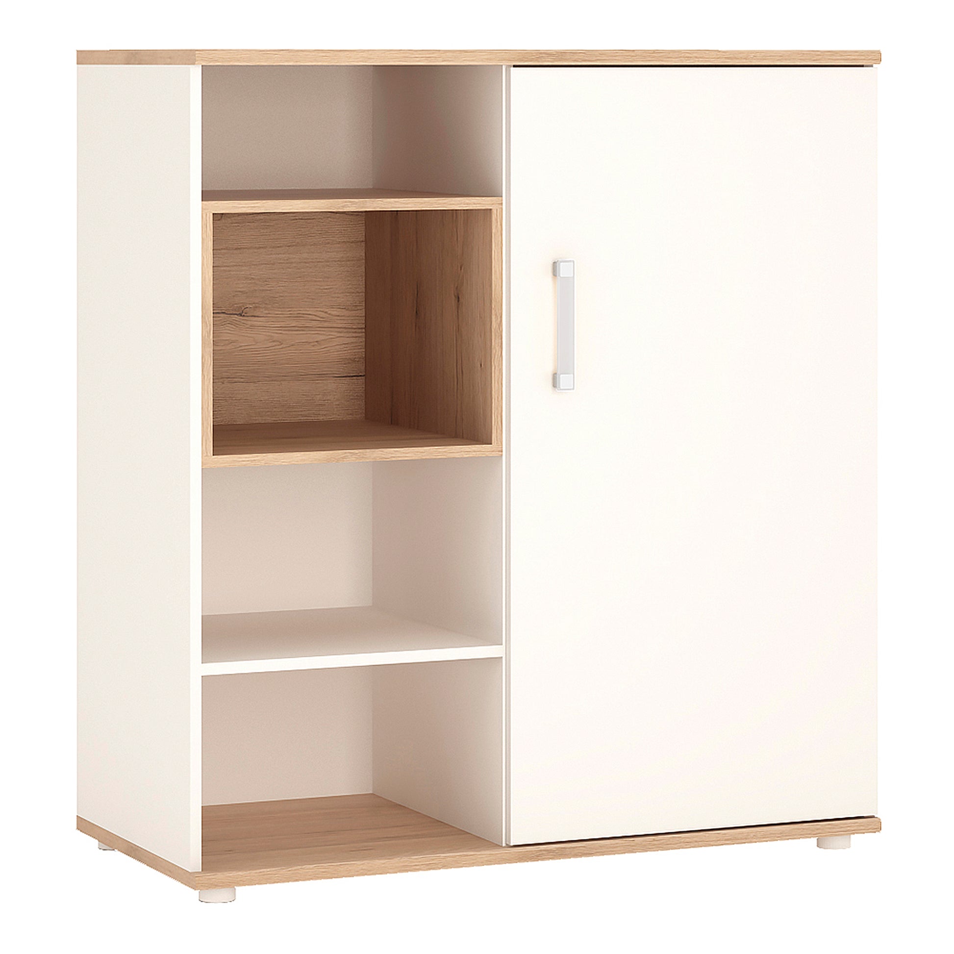 4Kids  Low Cabinet with shelves (Sliding Door) in Light Oak and white High Gloss (opalino handles)
