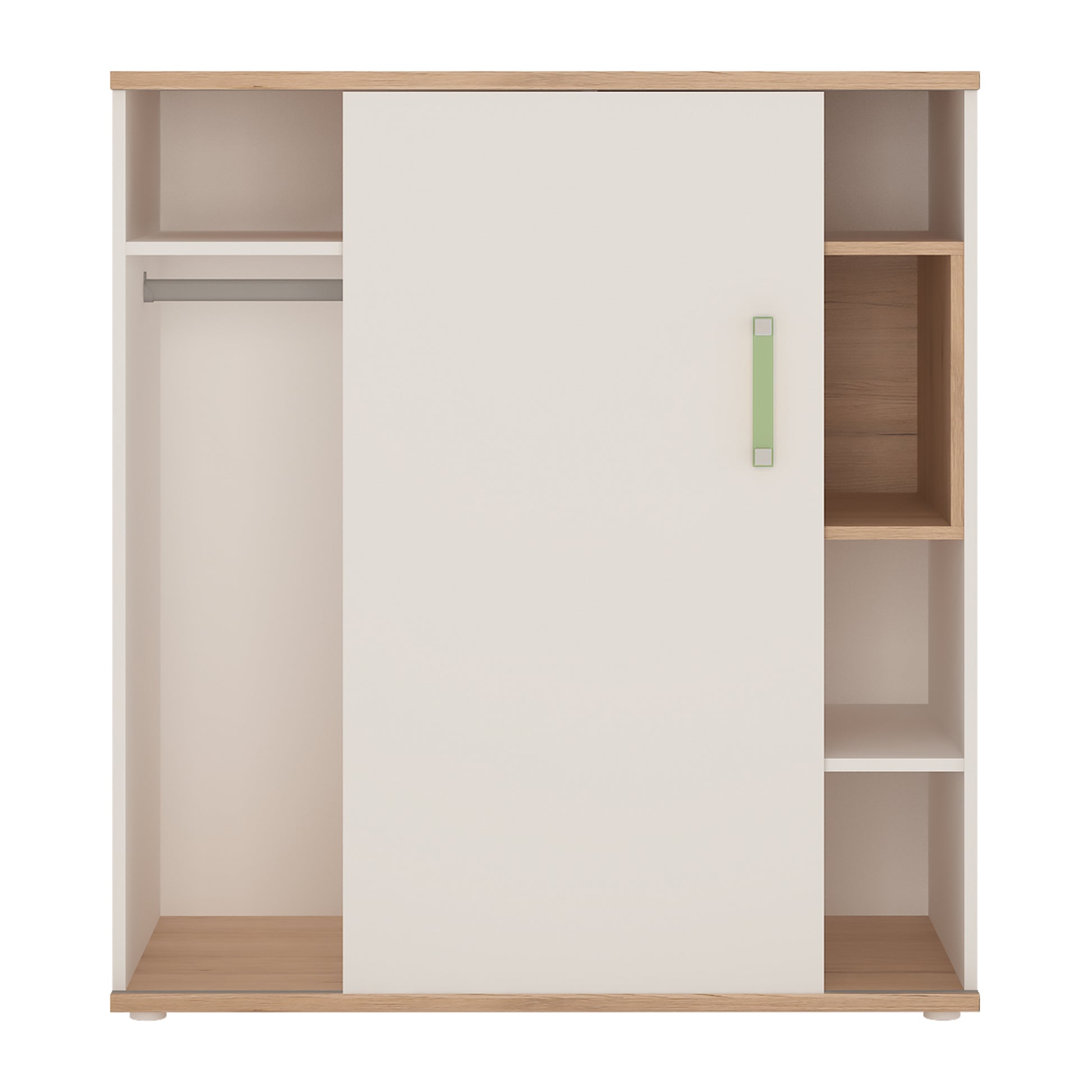 4Kids  Low Cabinet with shelves (Sliding Door) in Light Oak and white High Gloss (lemon handles)