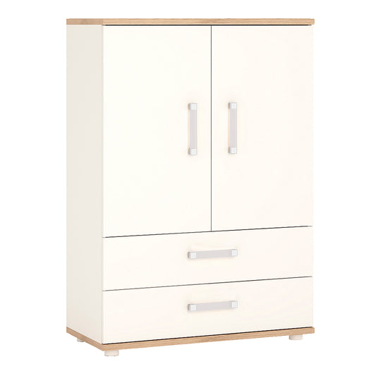 4Kids  2 Door 2 Drawer Cabinet in Light Oak and white High Gloss (opalino handles)