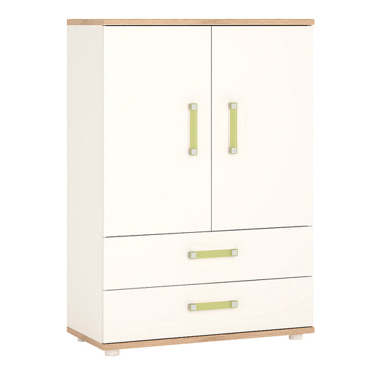 4Kids  2 Door 2 Drawer Cabinet in Light Oak and white High Gloss (lemon handles)