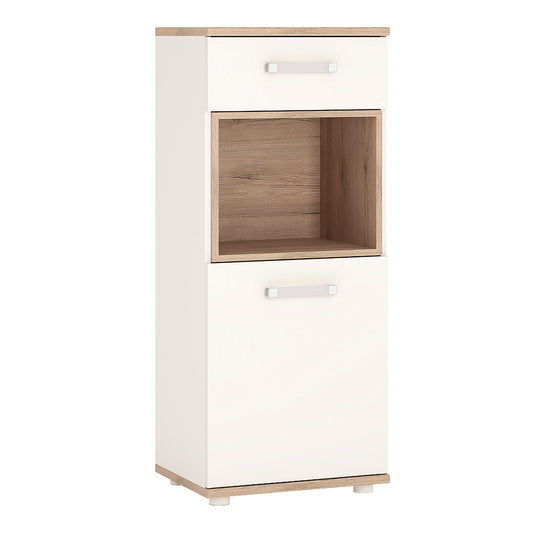 4Kids  1 Door 1 Drawer Narrow Cabinet in Light Oak and white High Gloss (opalino handles)