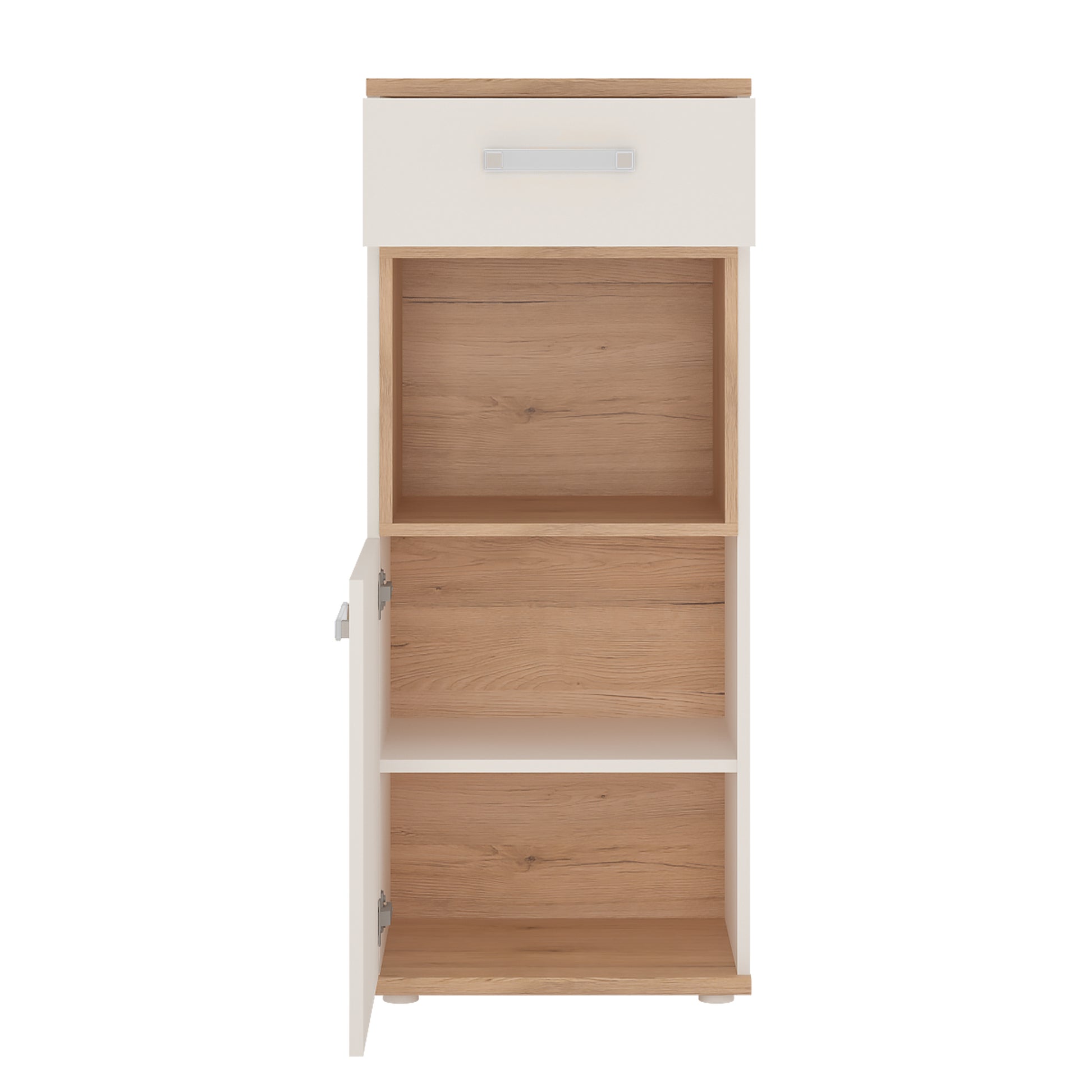4Kids  1 Door 1 Drawer Narrow Cabinet in Light Oak and white High Gloss (opalino handles)