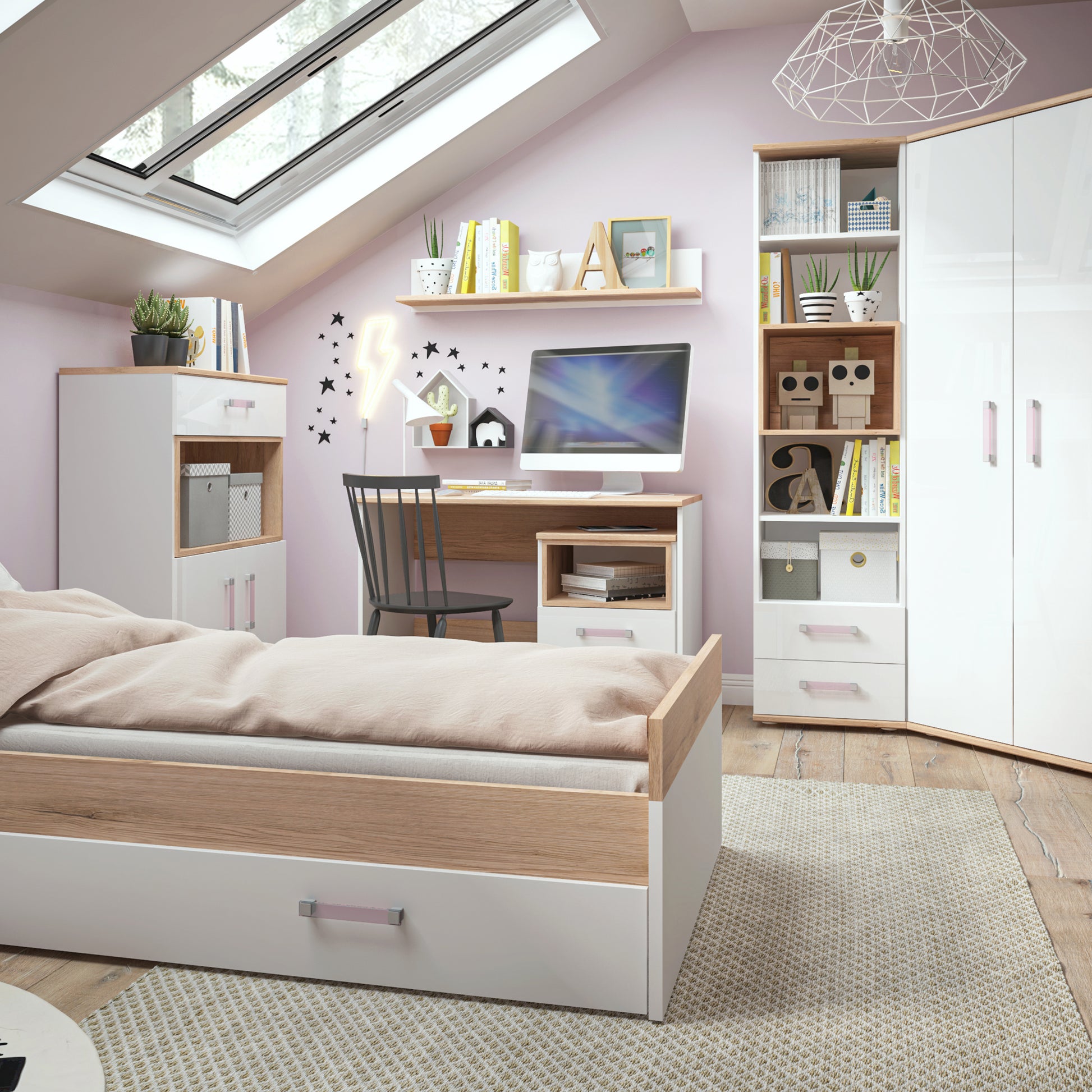 4Kids 4kids Desk in Light Oak and White High Gloss