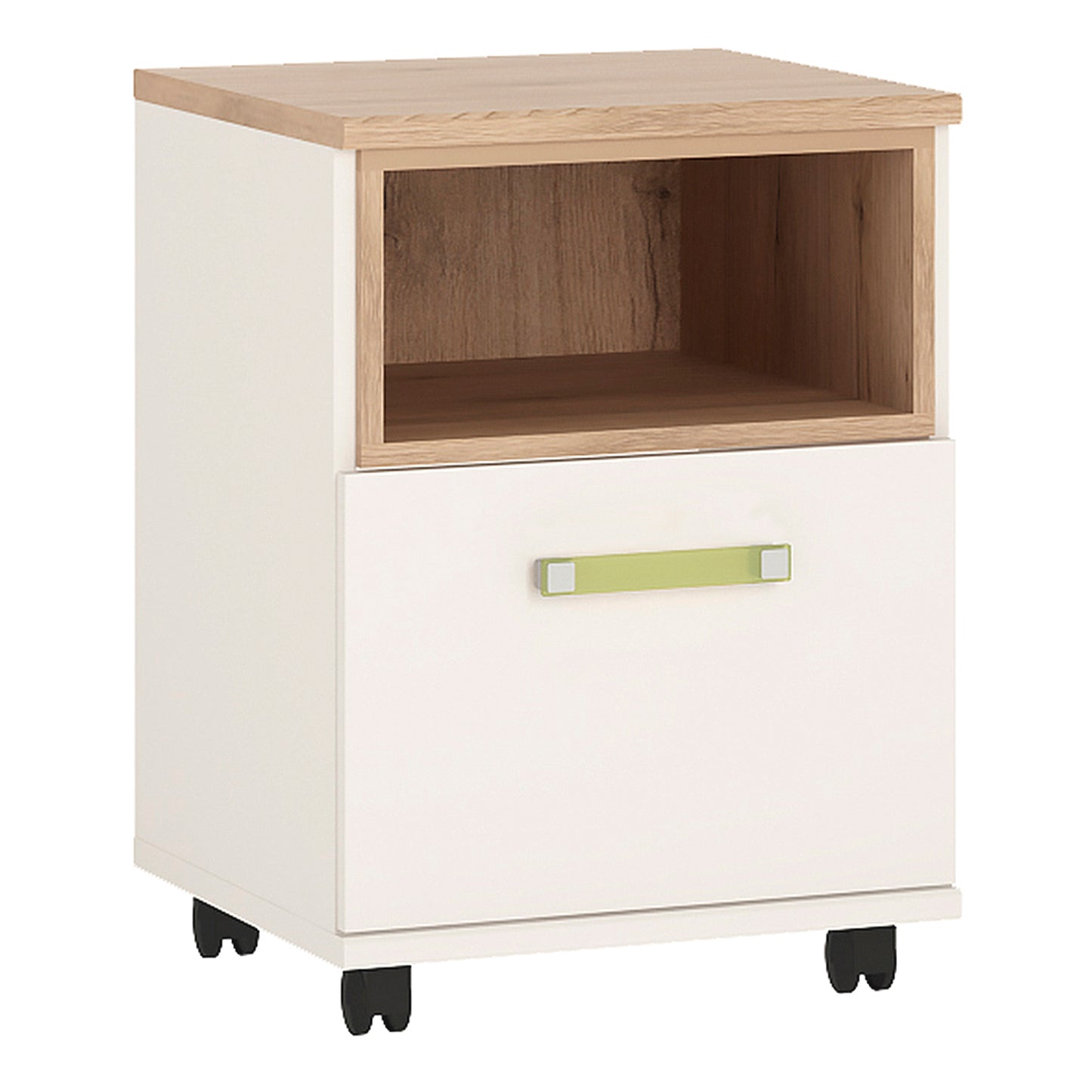 4Kids  1 Door Desk Mobile in Light Oak and white High Gloss (lemon handles)