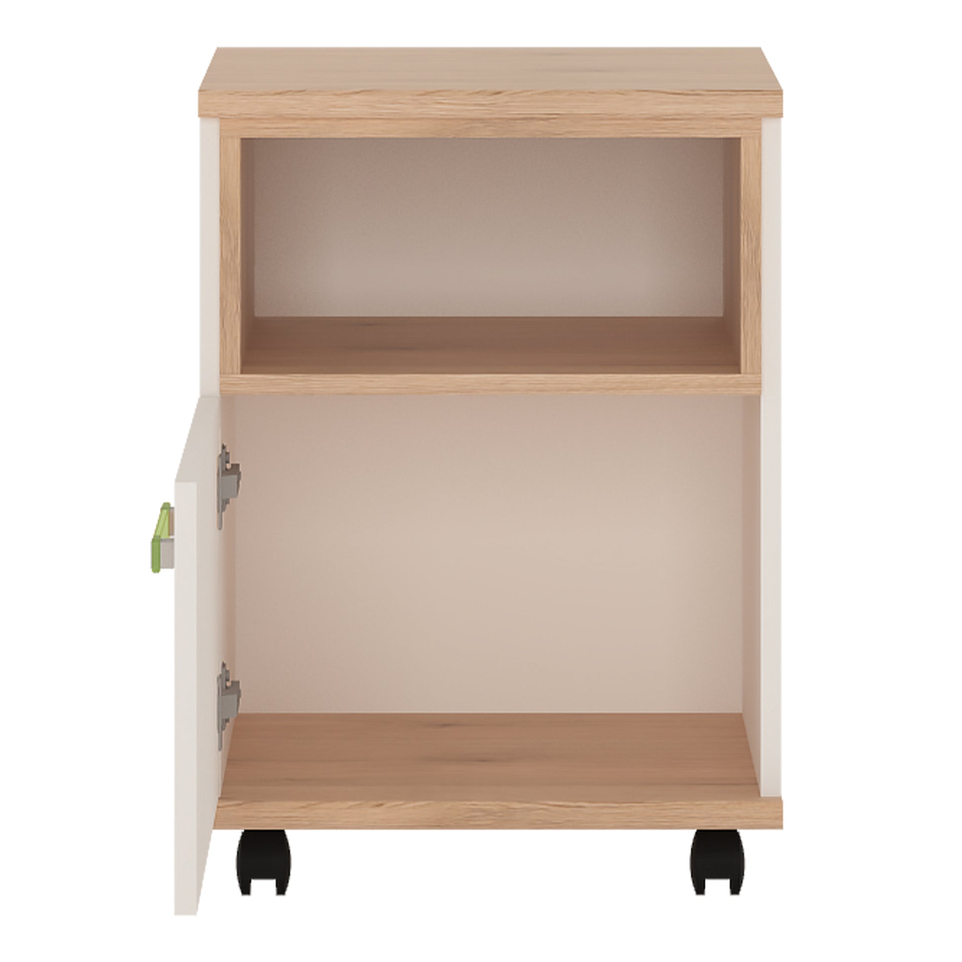 4Kids  1 Door Desk Mobile in Light Oak and white High Gloss (lemon handles)