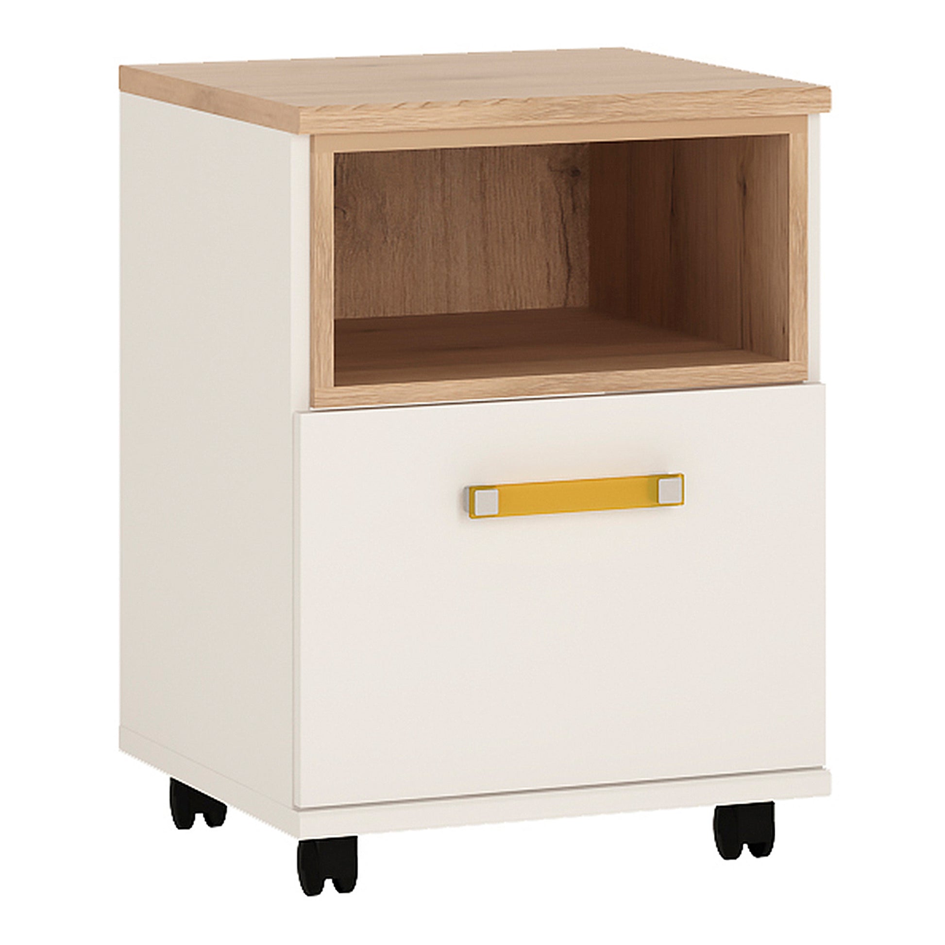 4Kids  1 Door Desk Mobile in Light Oak and white High Gloss (orange handles)