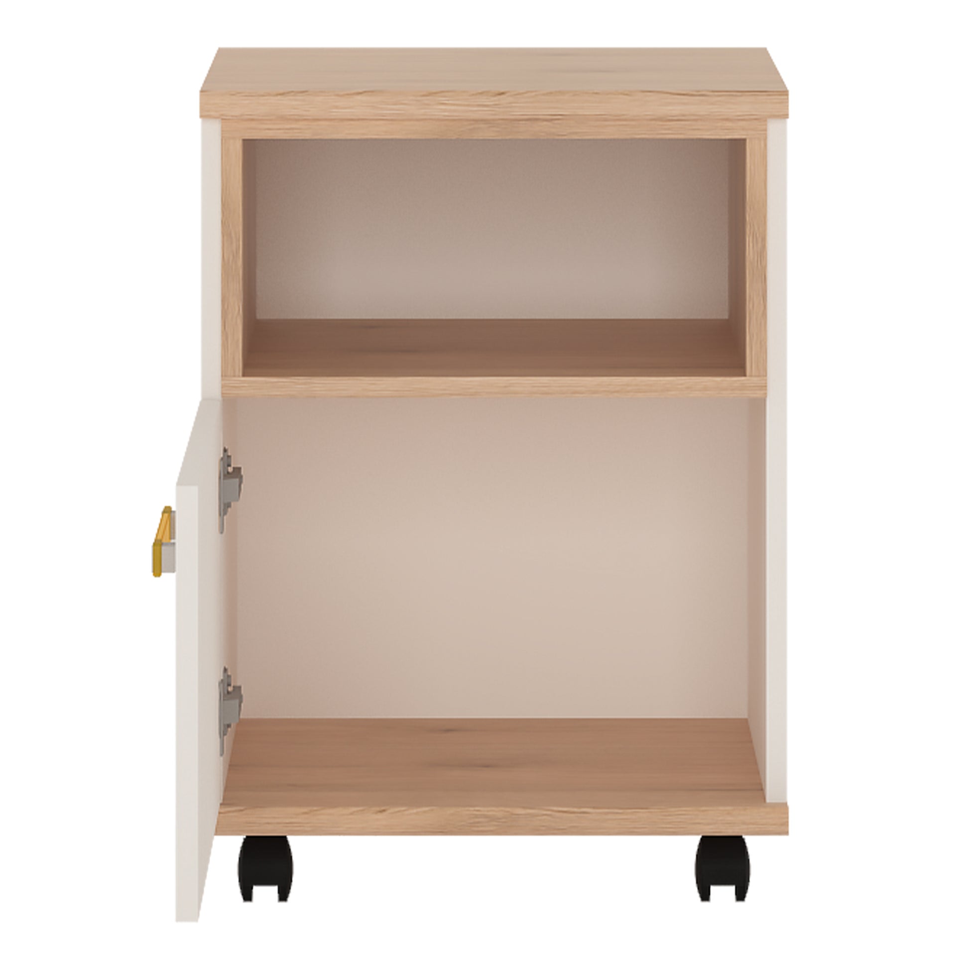 4Kids  1 Door Desk Mobile in Light Oak and white High Gloss (orange handles)